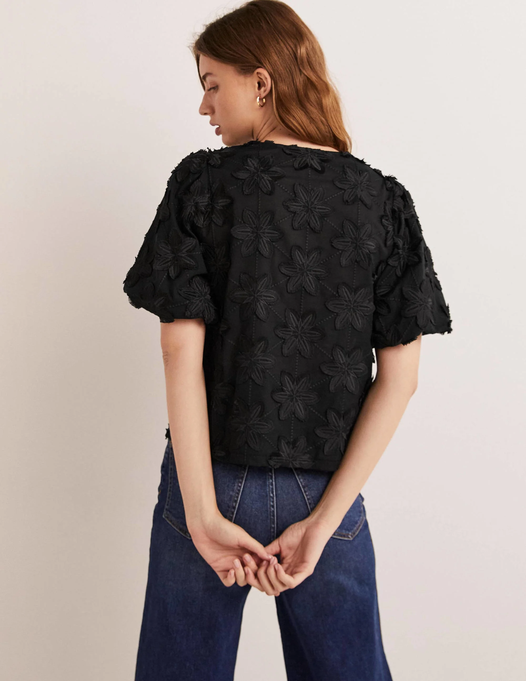 Puff Sleeve Button Blouse-Black - Image 3