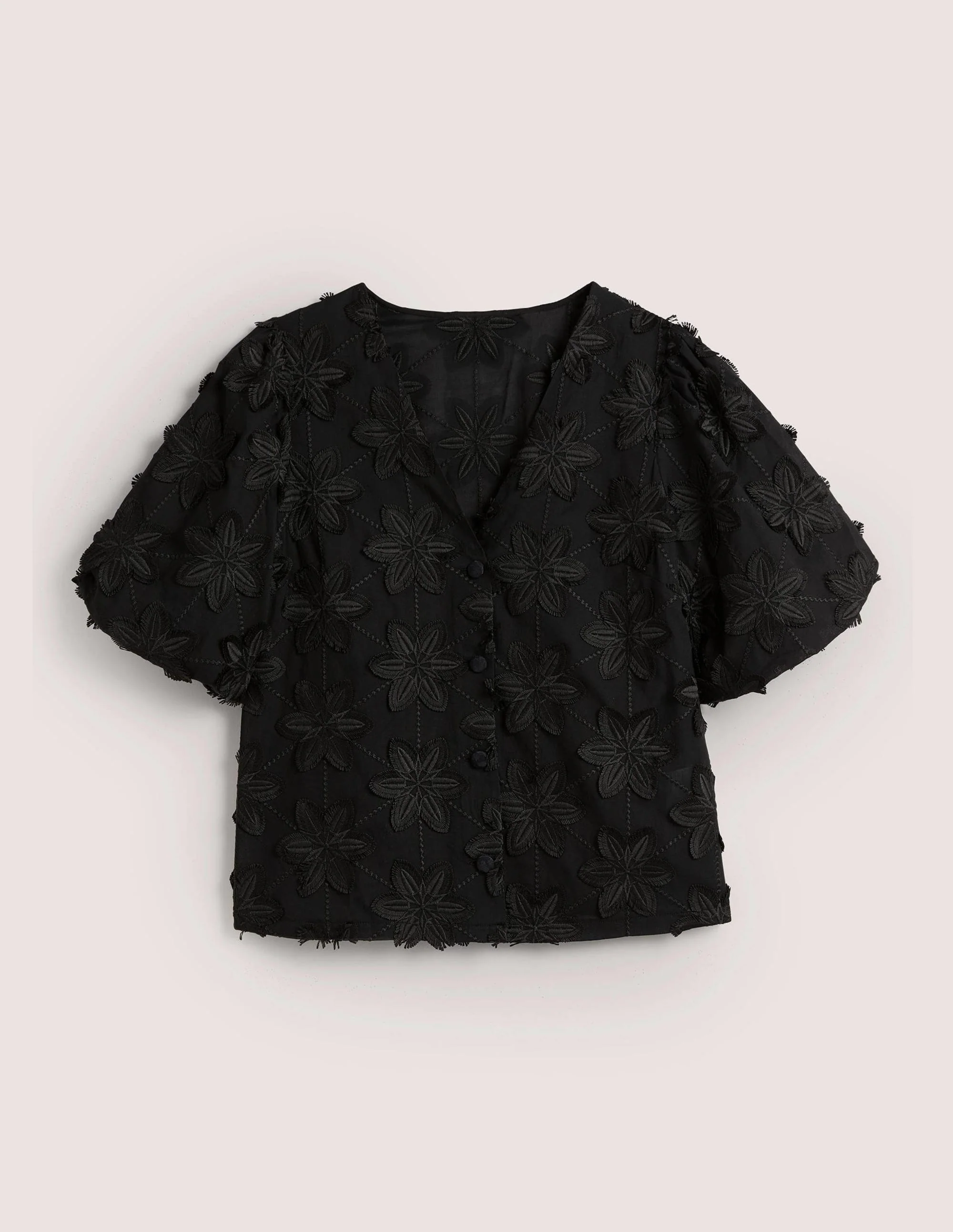 Puff Sleeve Button Blouse-Black - Image 5