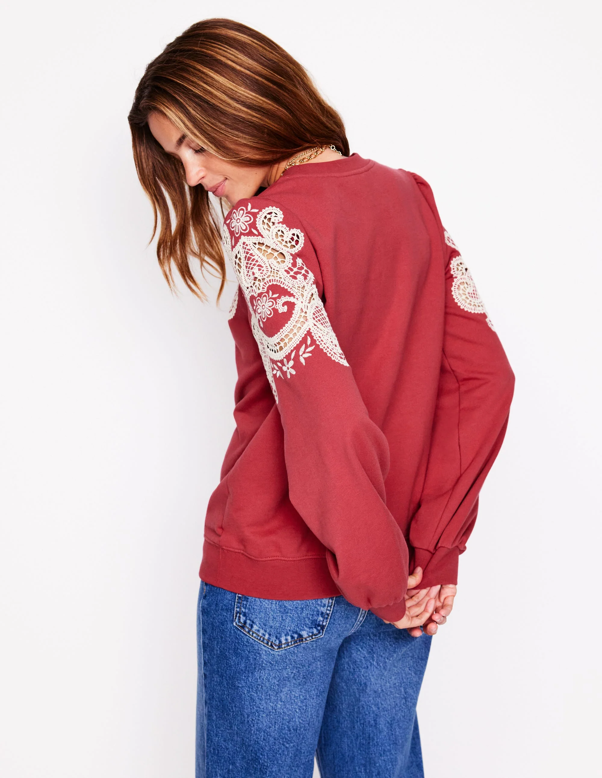Puff Sleeve Cutwork Sweatshirt-Teracotta - Image 3