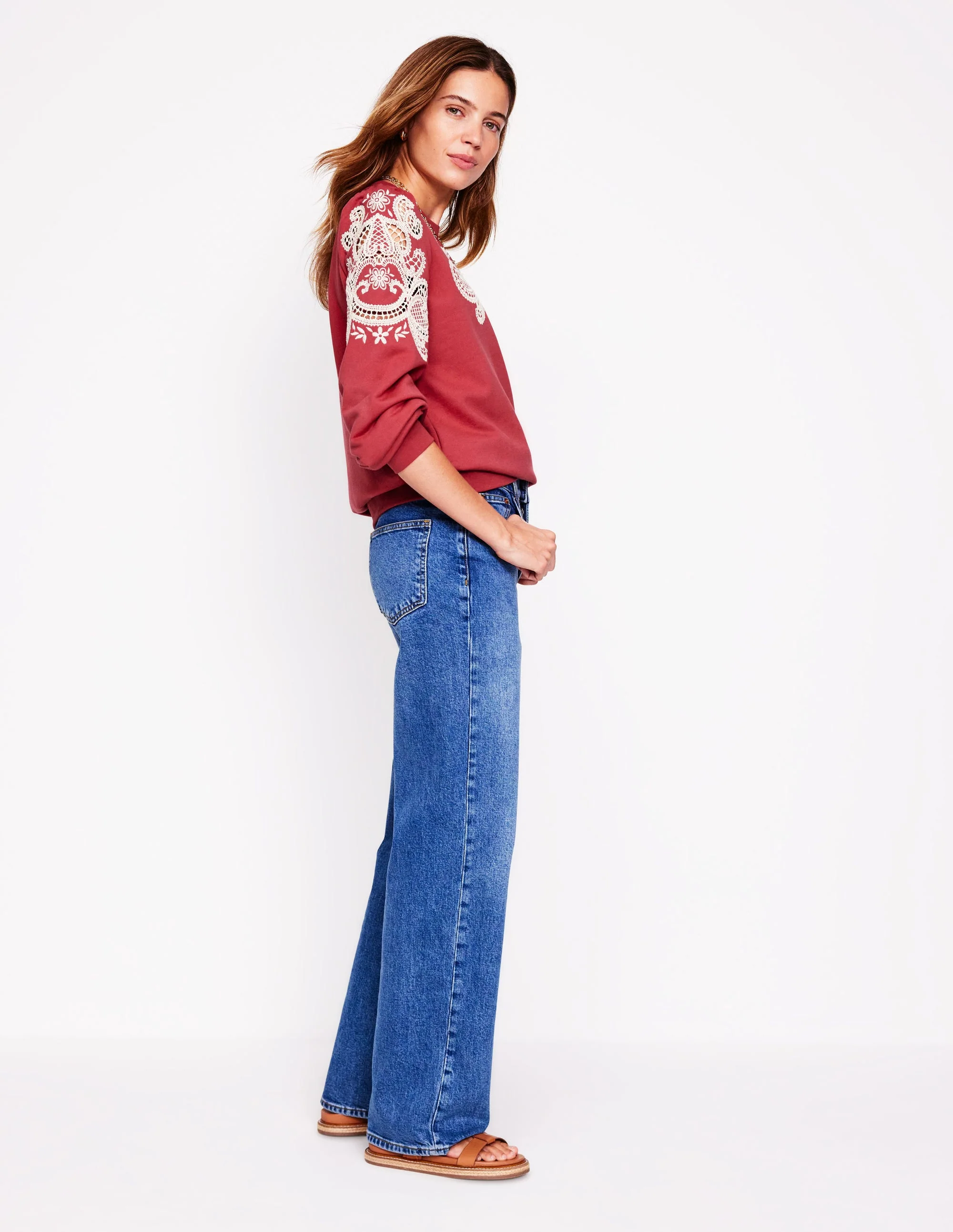 Puff Sleeve Cutwork Sweatshirt-Teracotta - Image 4