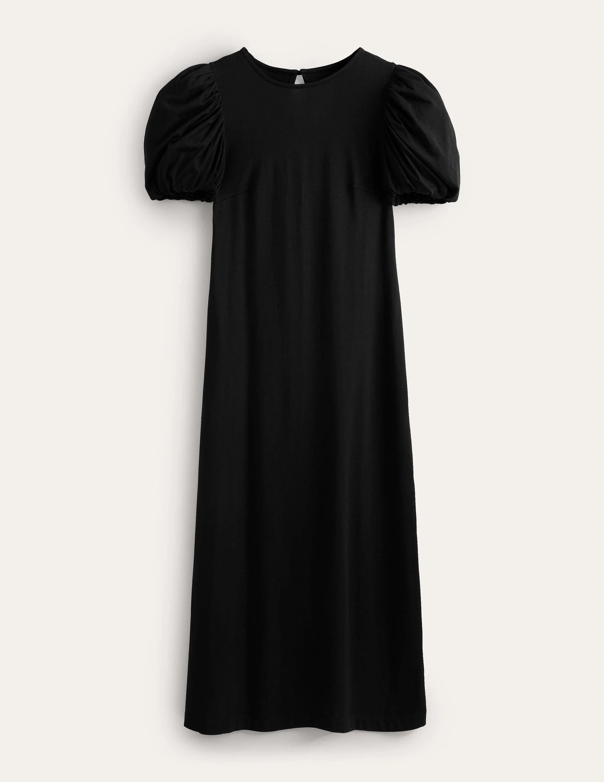Puff Sleeve Jersey Midi Dress-Black - Image 6