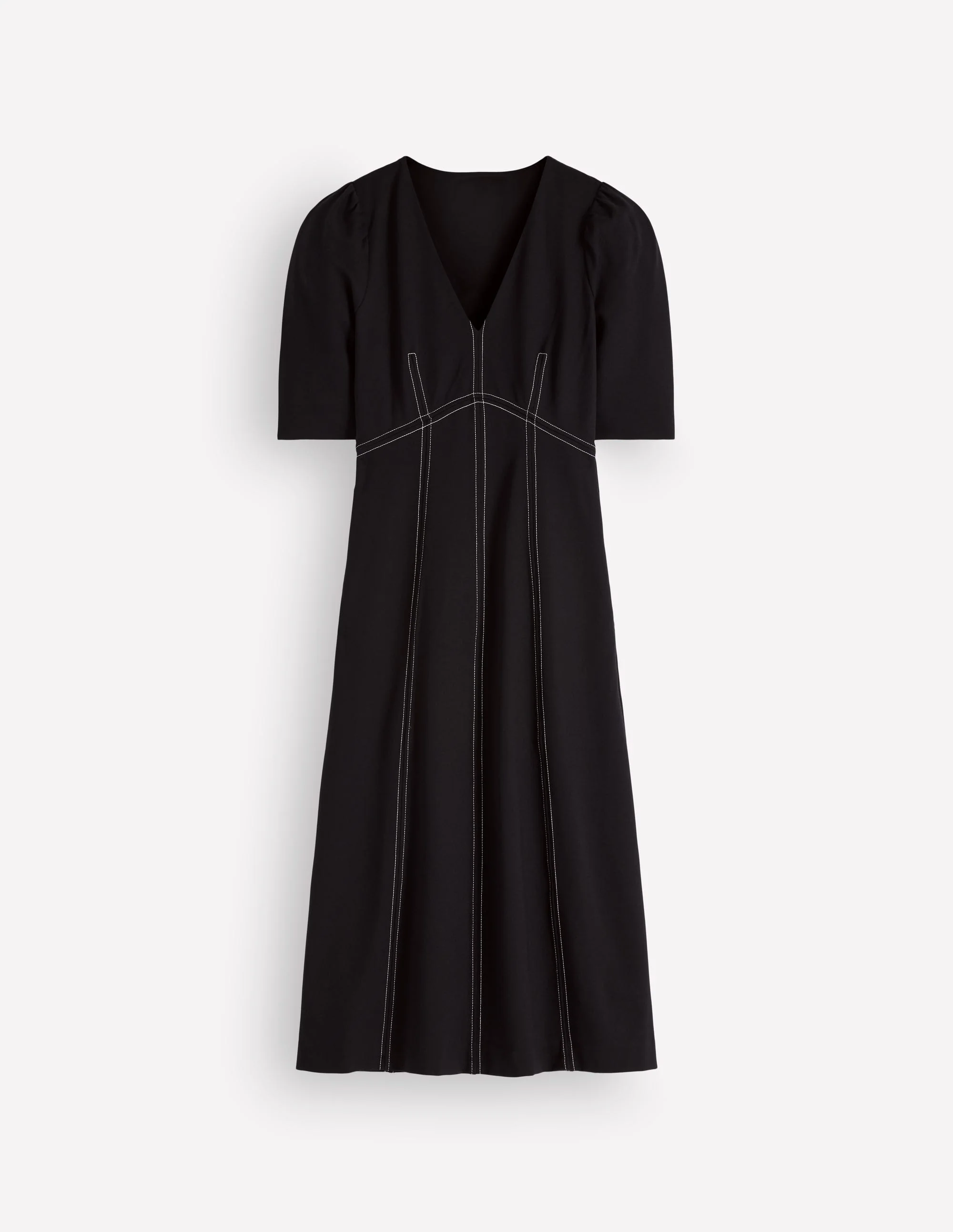 Puff Sleeve Ponte Midi Dress-Black - Image 5