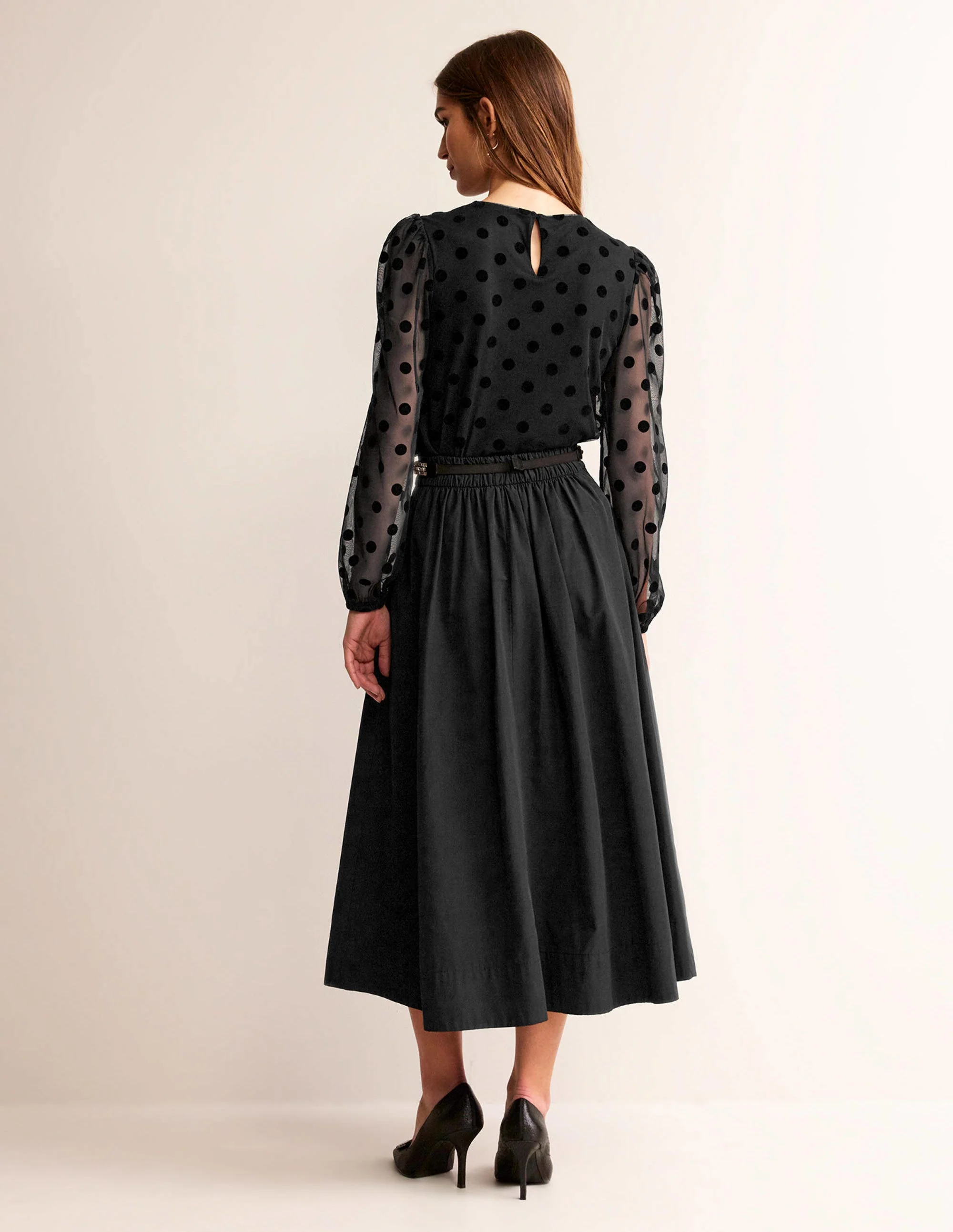 Puff-Sleeve Spotty Tulle Top-Black - Image 6
