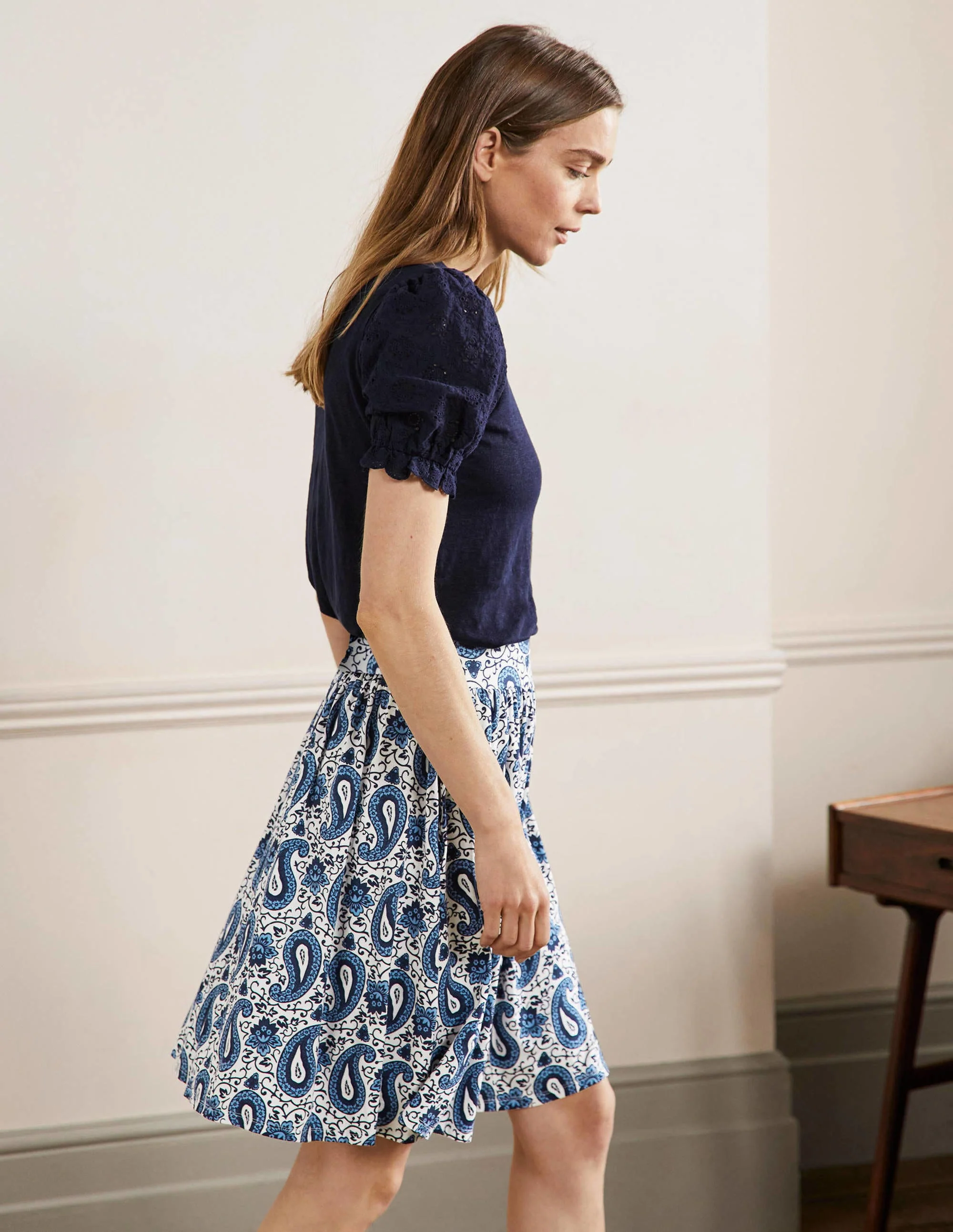 Pull On Jersey Mini Skirt-Hyacinth, Enchanting Paisley - Image 4