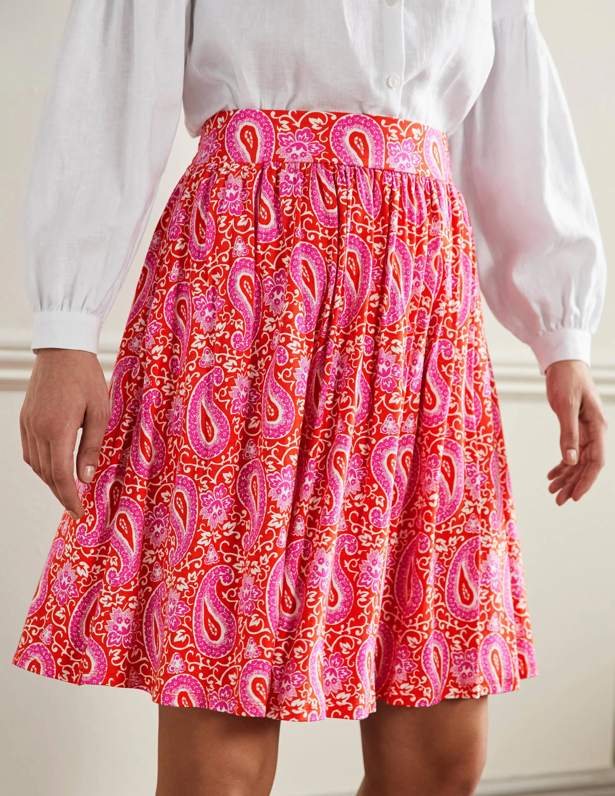 Pull On Jersey Mini Skirt-Papaya, Enchanting Paisley - Image 4