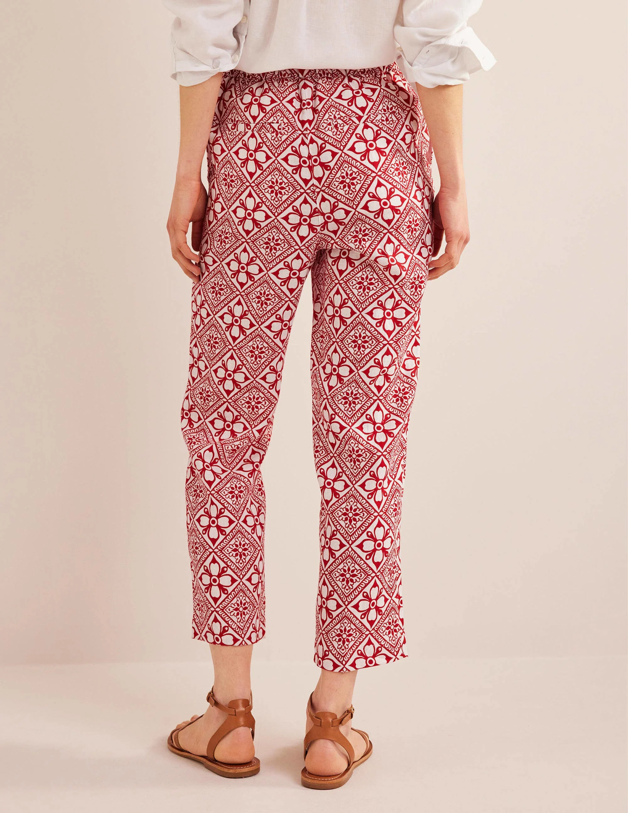 Pull-on Linen Pants-Poinsettia, Block Pome - Image 3