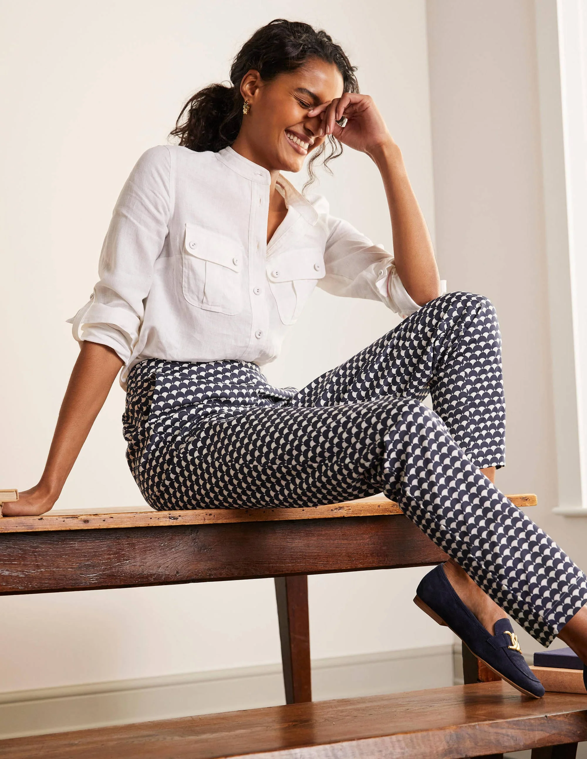 Pull On Pants-Navy, Scallop Row