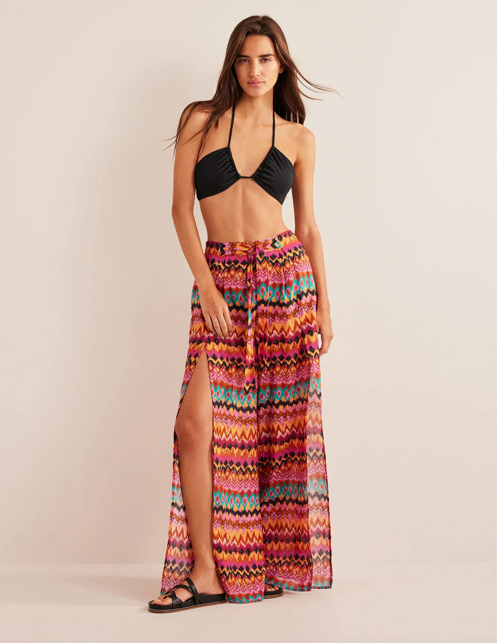 Pull On Side Split Pants-Multi, Ikat - Image 5