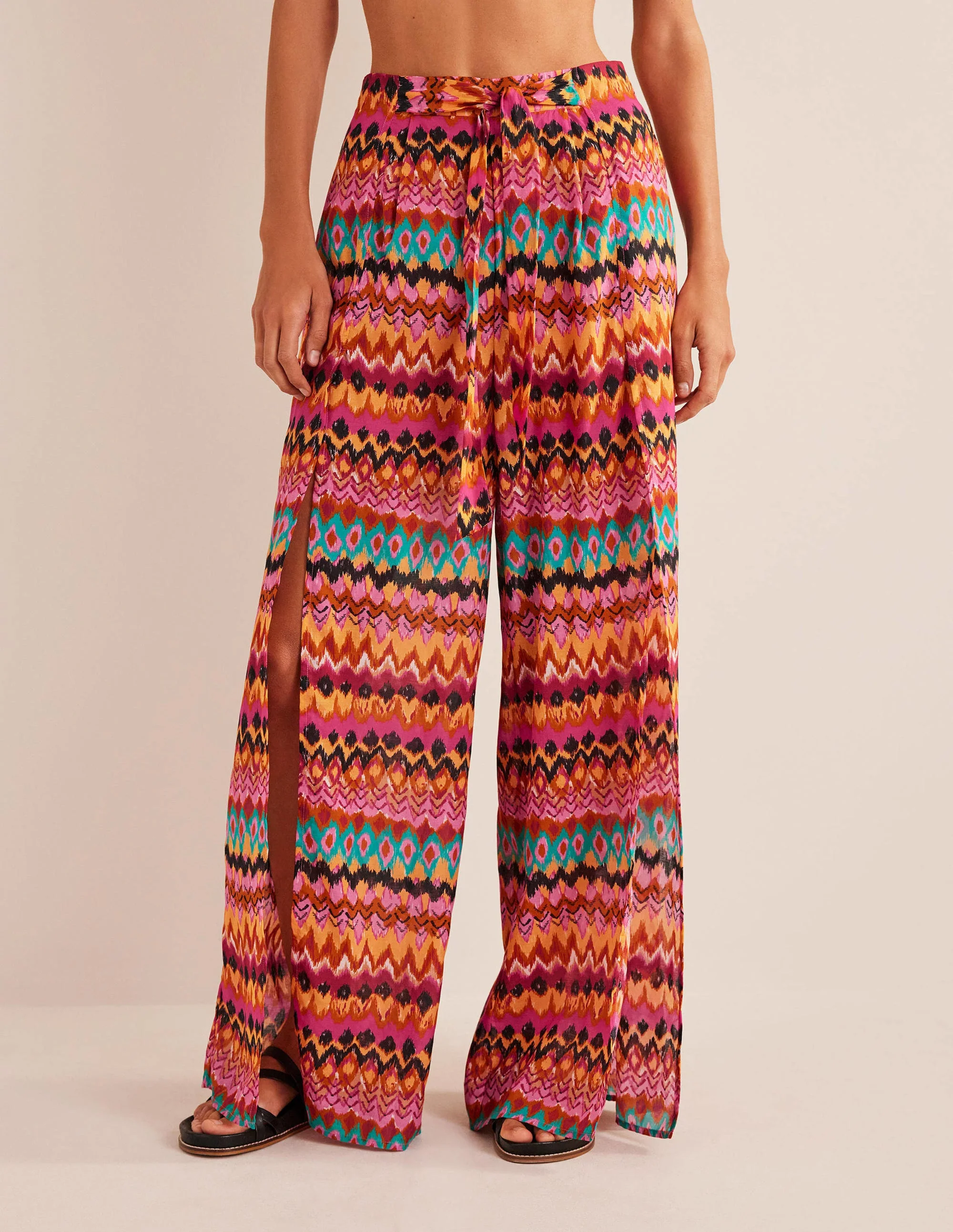 Pull On Side Split Pants-Multi, Ikat - Image 9