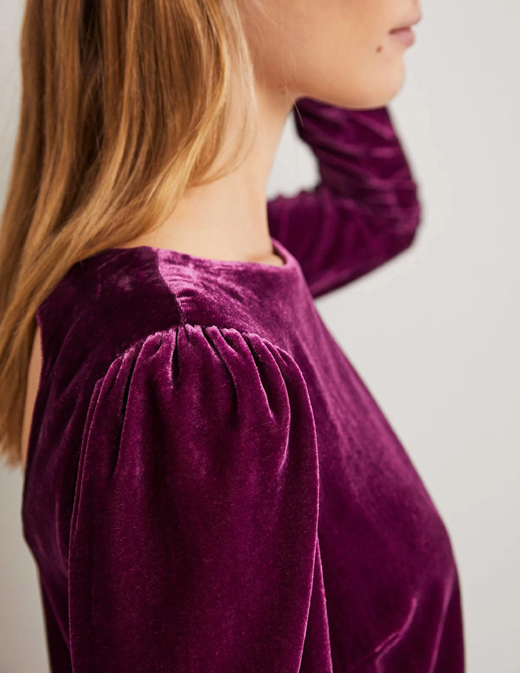 Purple Velvet Open Back Mini Dress-Mulled Wine - Image 2
