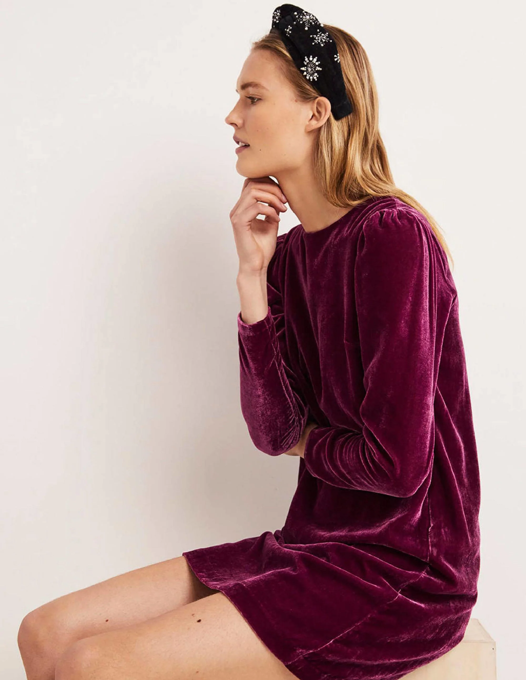 Purple Velvet Open Back Mini Dress-Mulled Wine - Image 6