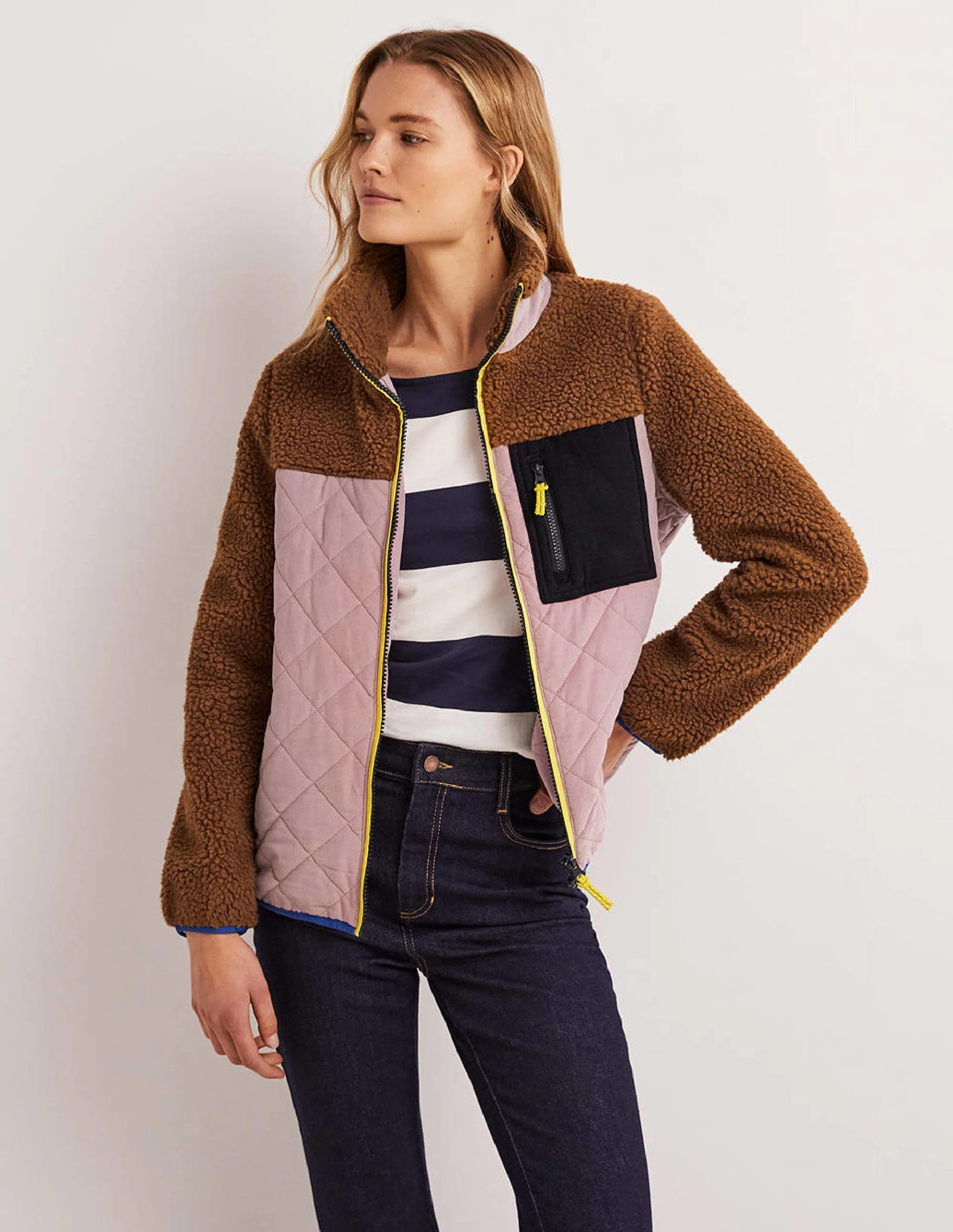 Quilted Borg Puffer Jacket-Needlecord with Ginger Borg - Image 4