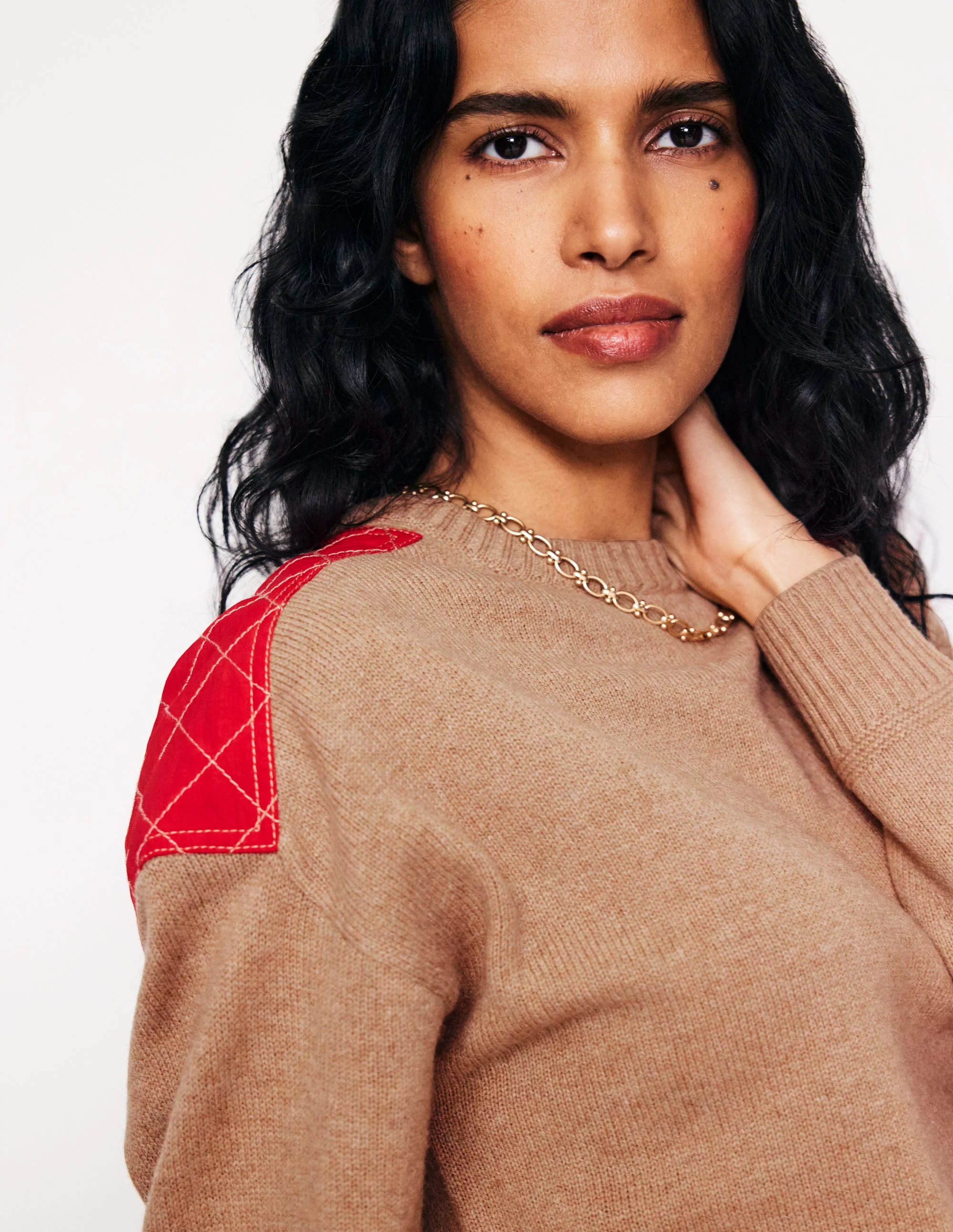 Quilted Patch Jumper-Camel Melange - Image 2