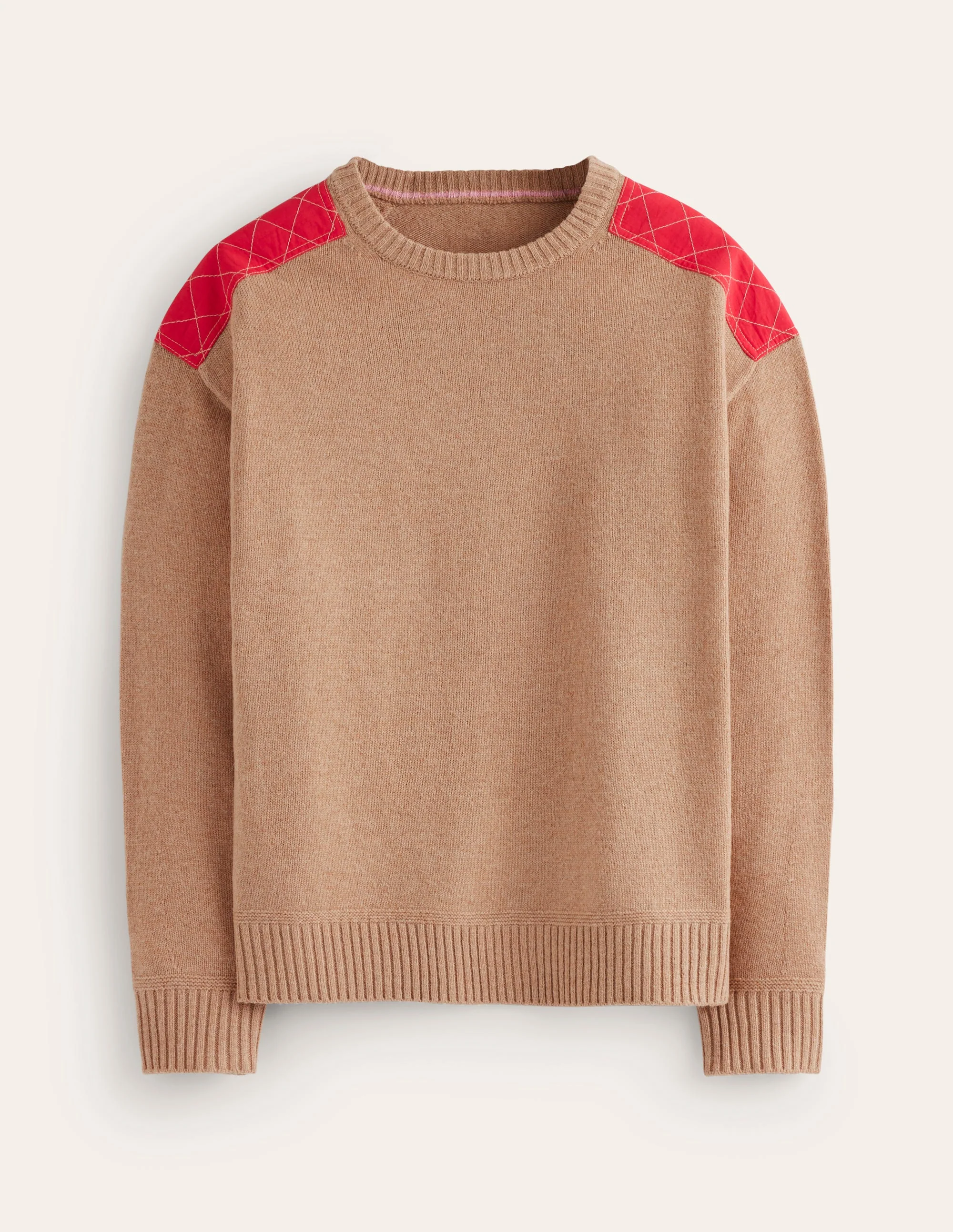 Quilted Patch Jumper-Camel Melange - Image 5