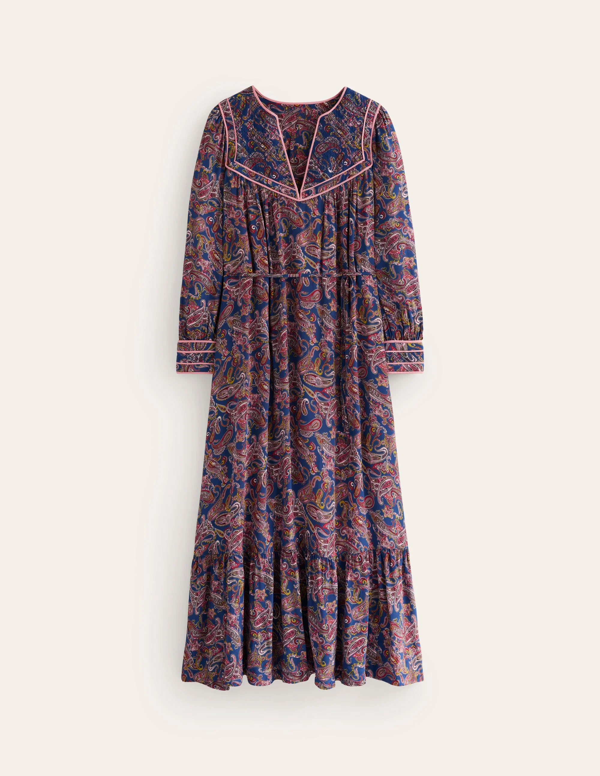 Quilted Yoke Maxi Dress-True Navy, Opulent Paisley - Image 6