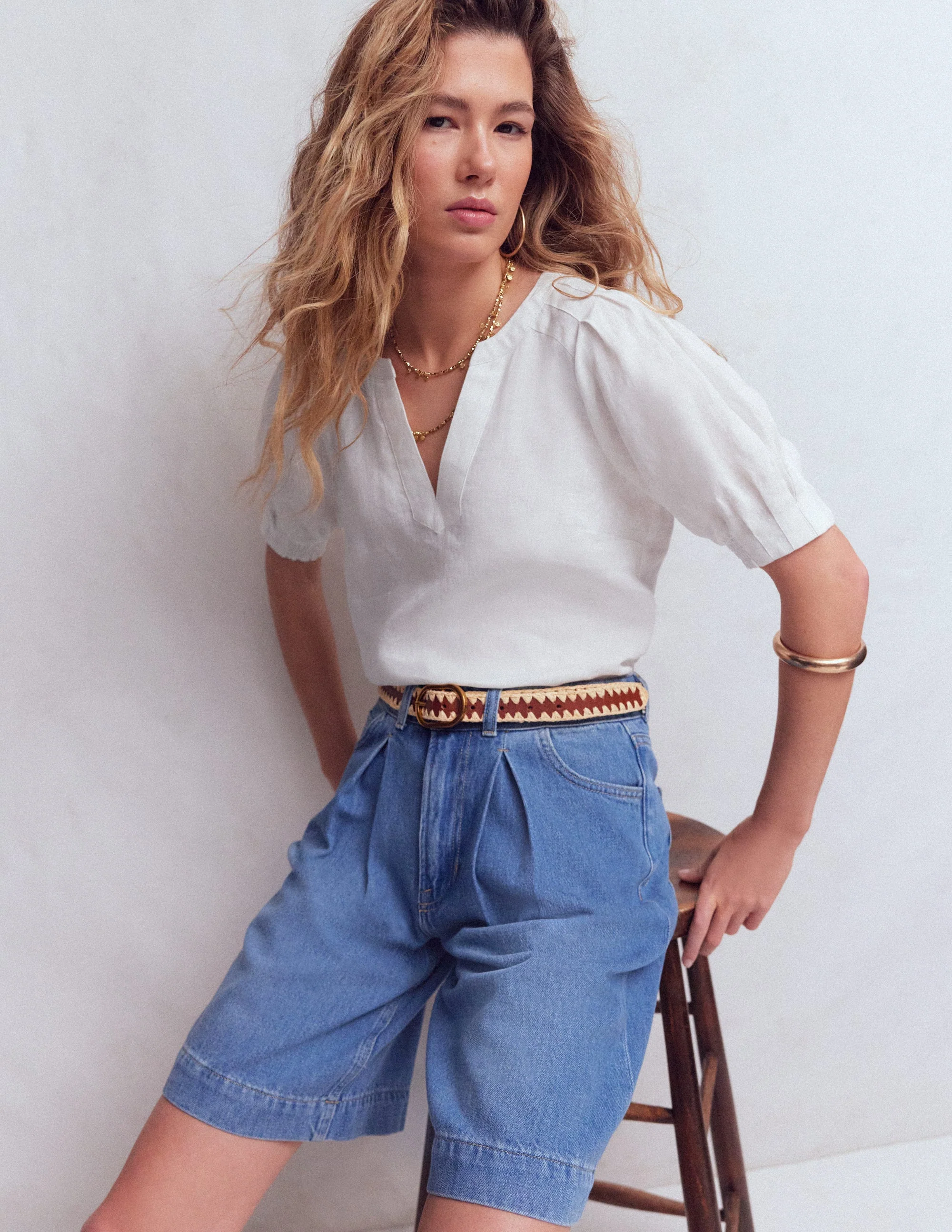 Rae Linen Top-White