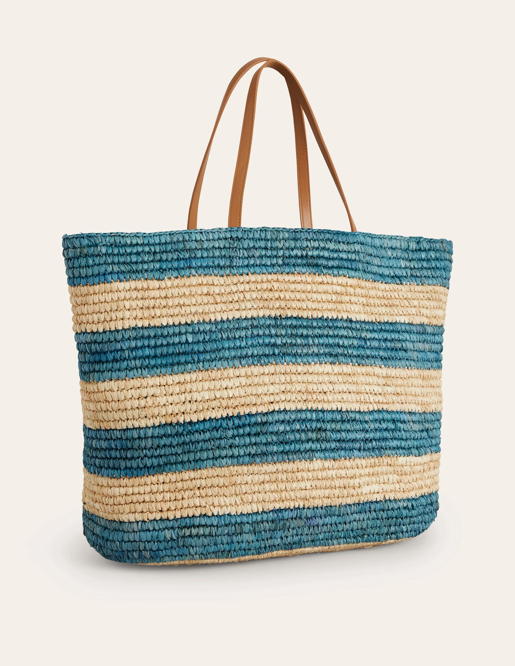 Raffia Tote Bag-Blue Stripe - Image 3
