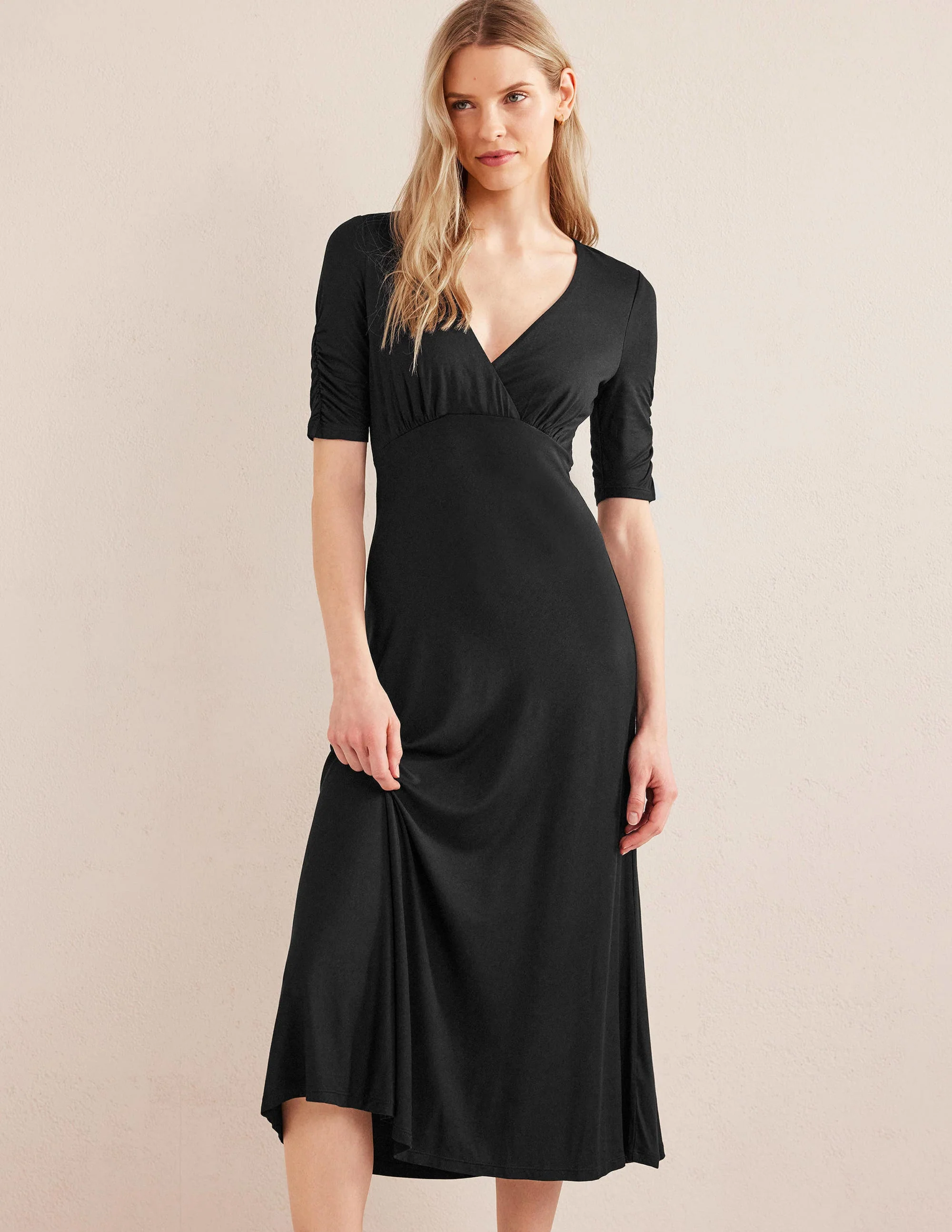 Rebecca Jersey Midi Tea Dress-Black