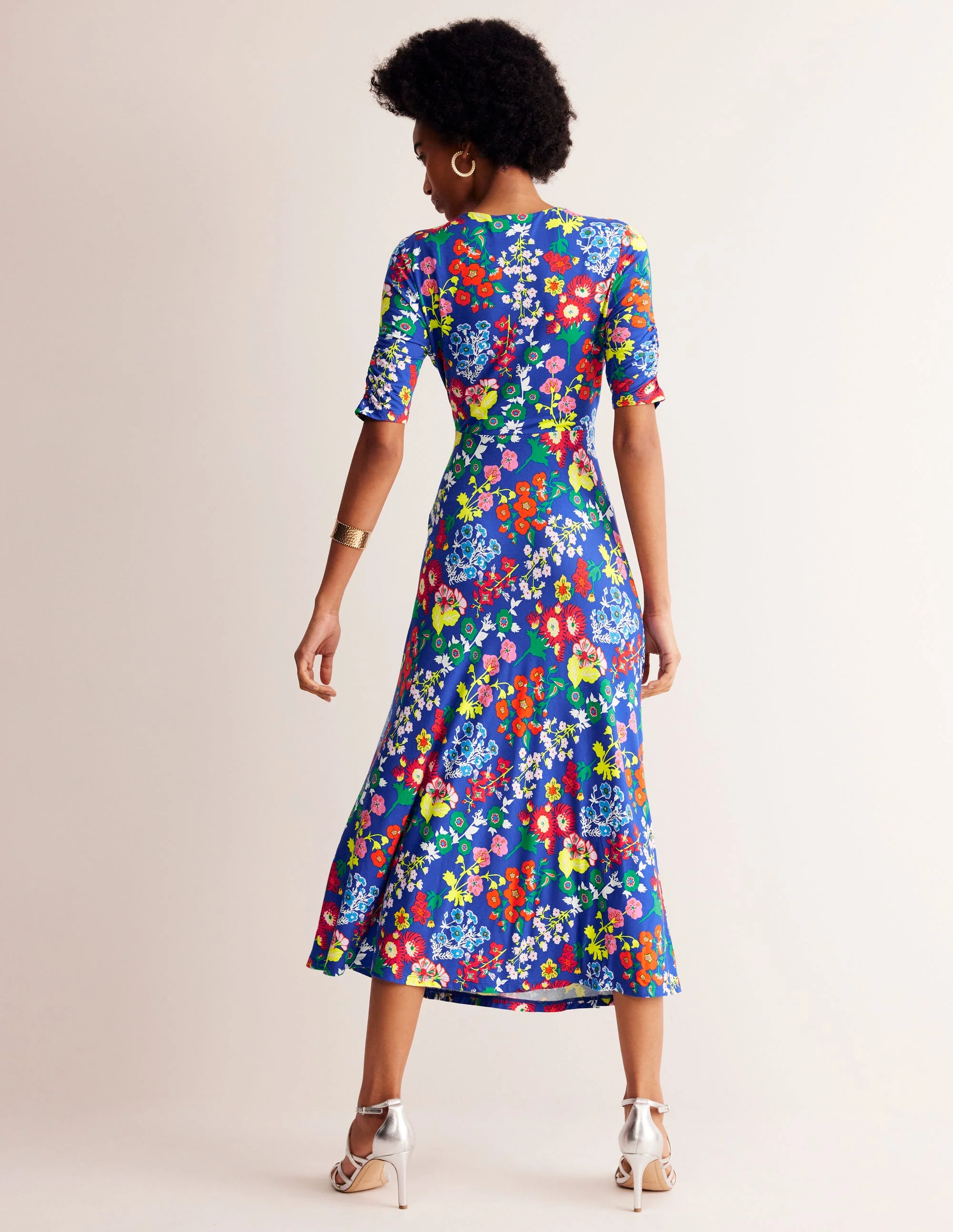 Rebecca Jersey Midi Tea Dress-Blue, Wildflower Cluster - Image 3