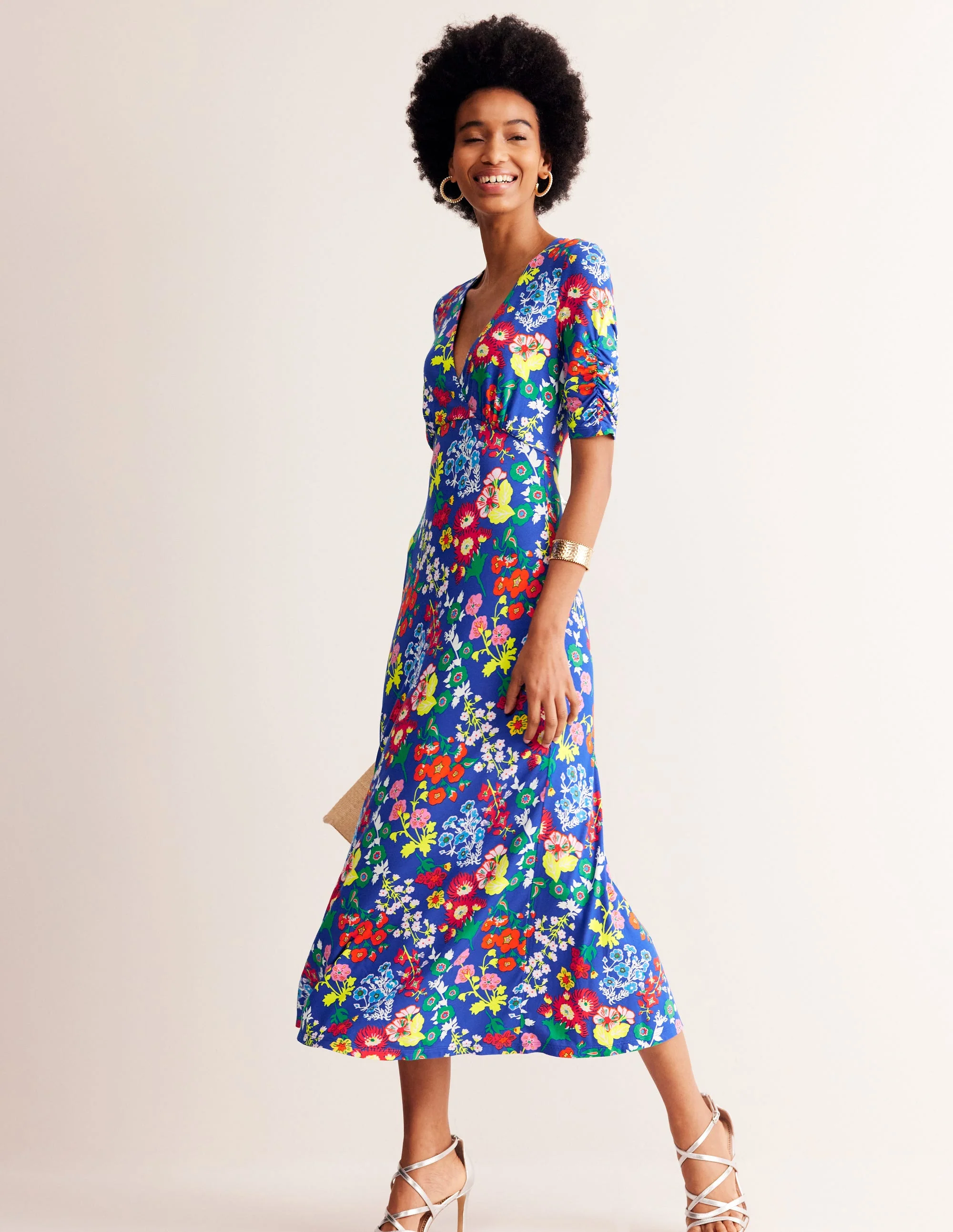 Rebecca Jersey Midi Tea Dress-Blue, Wildflower Cluster - Image 4