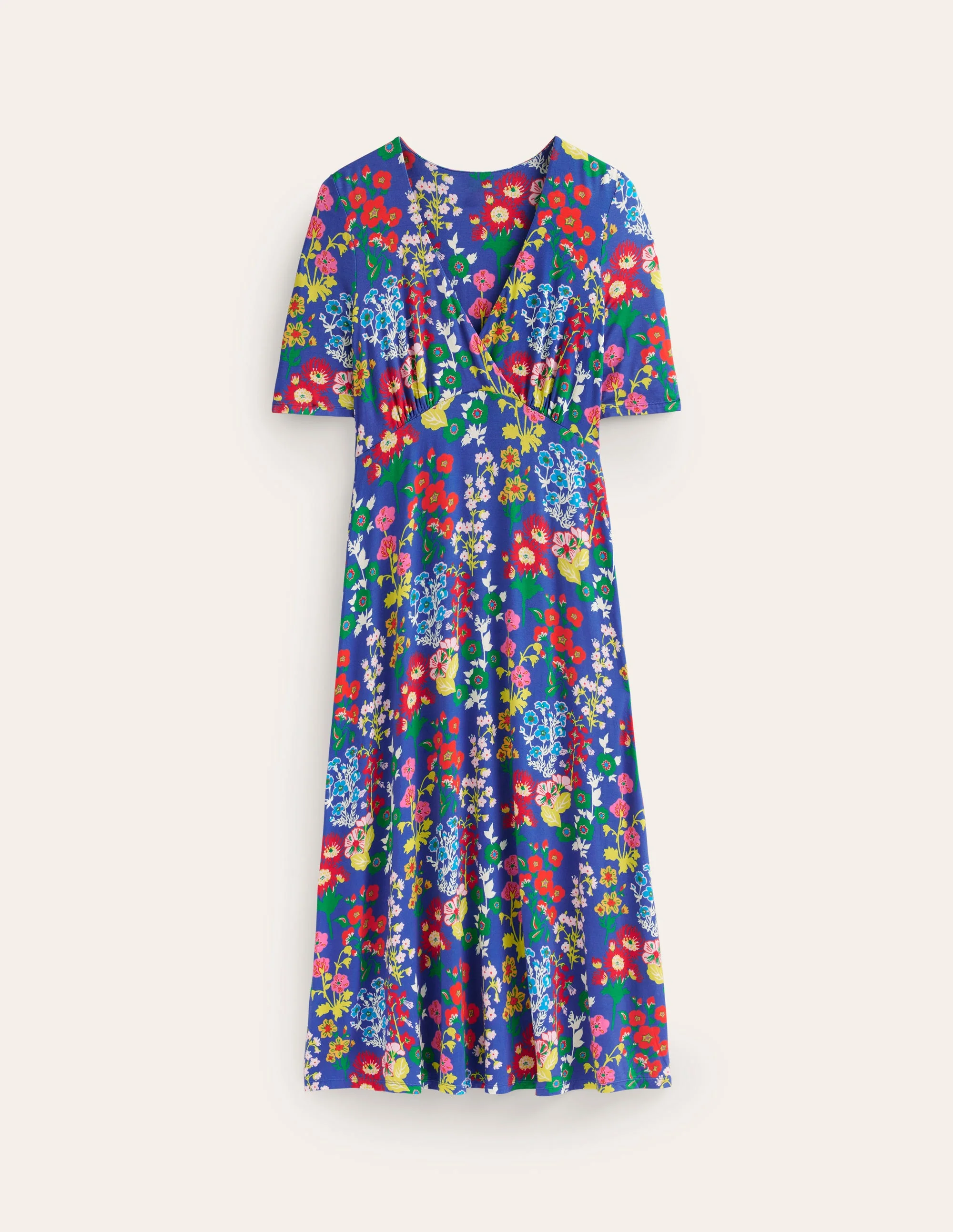 Rebecca Jersey Midi Tea Dress-Blue, Wildflower Cluster - Image 5