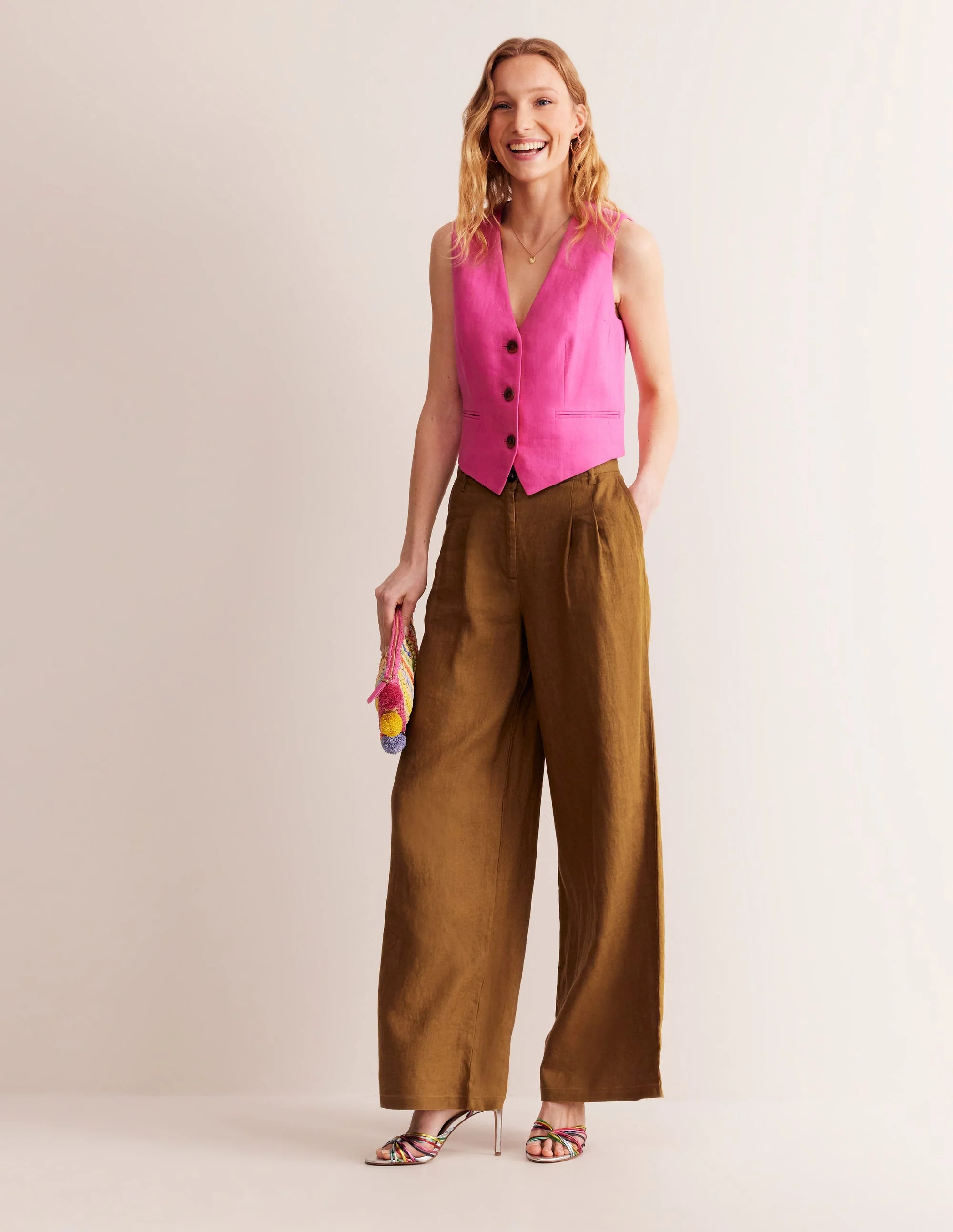 Regent Pleat Linen Pants-Bronze Brown - Image 6