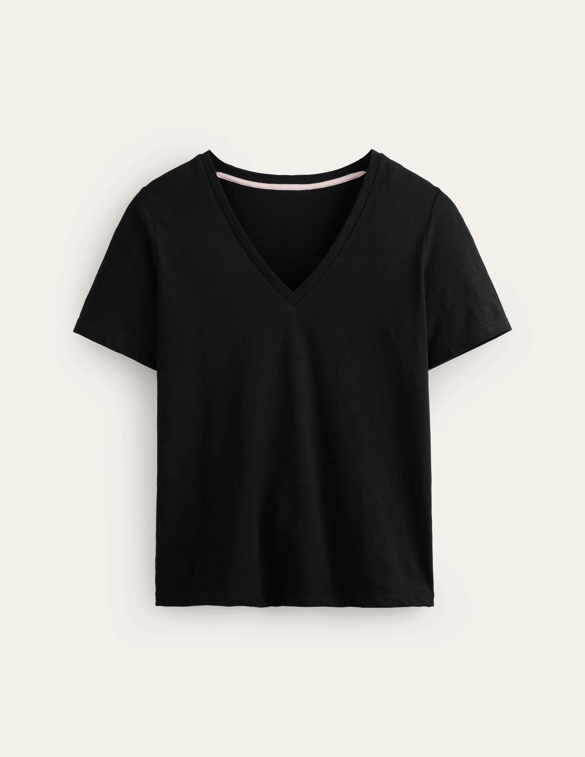Regular V-Neck Slub T-shirt-Black - Image 5