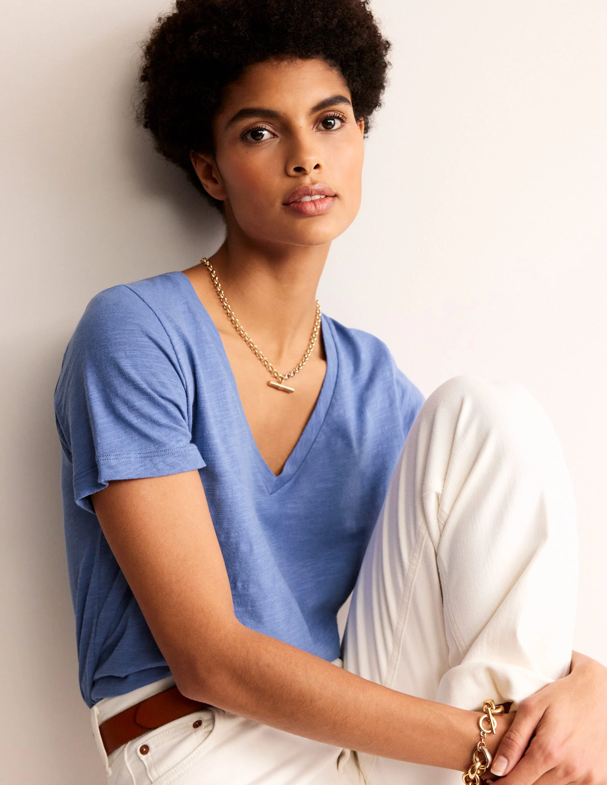 Regular V-Neck Slub T-shirt-Ebb and Flow Blue