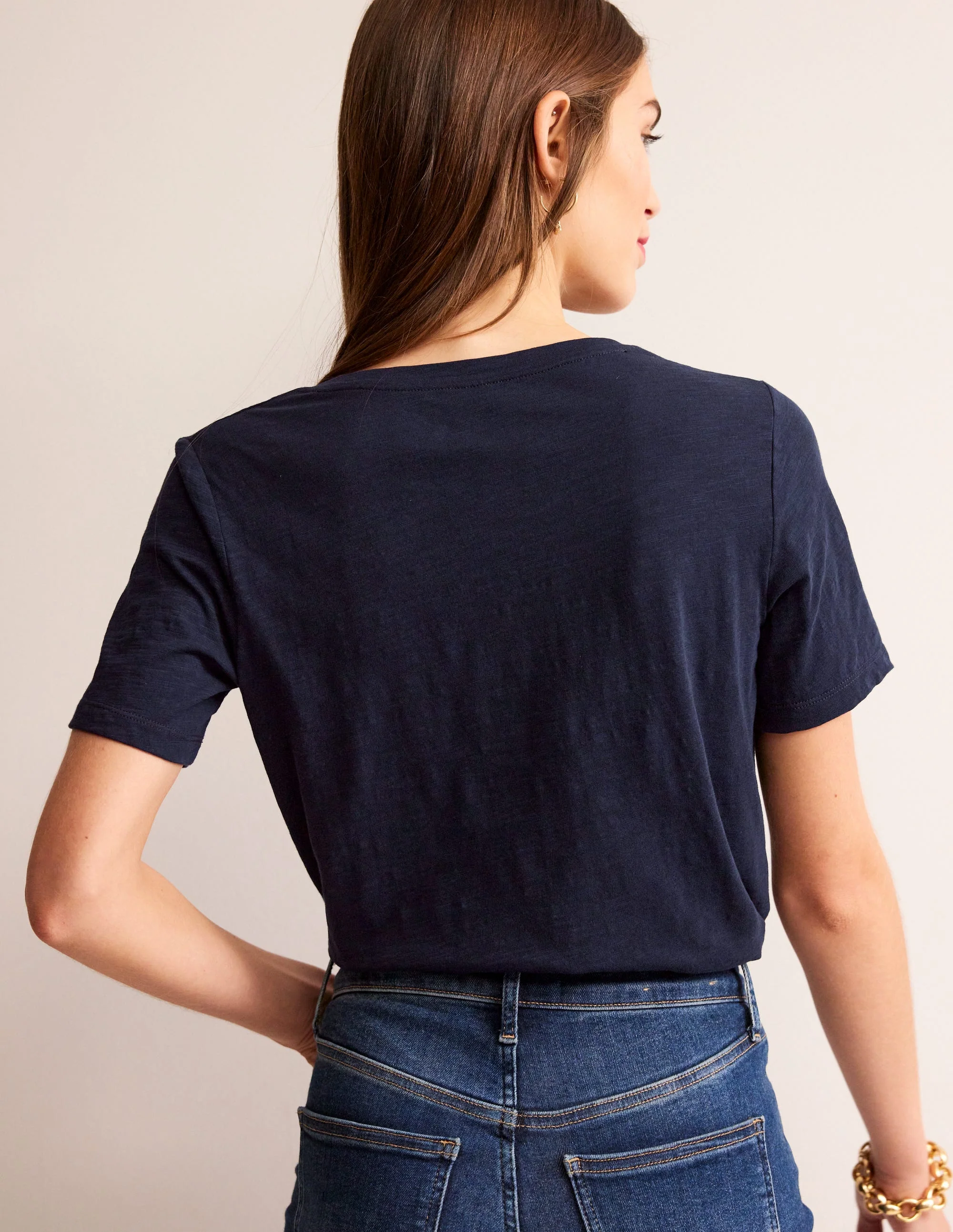 Regular V-Neck Slub T-shirt-Navy - Image 3