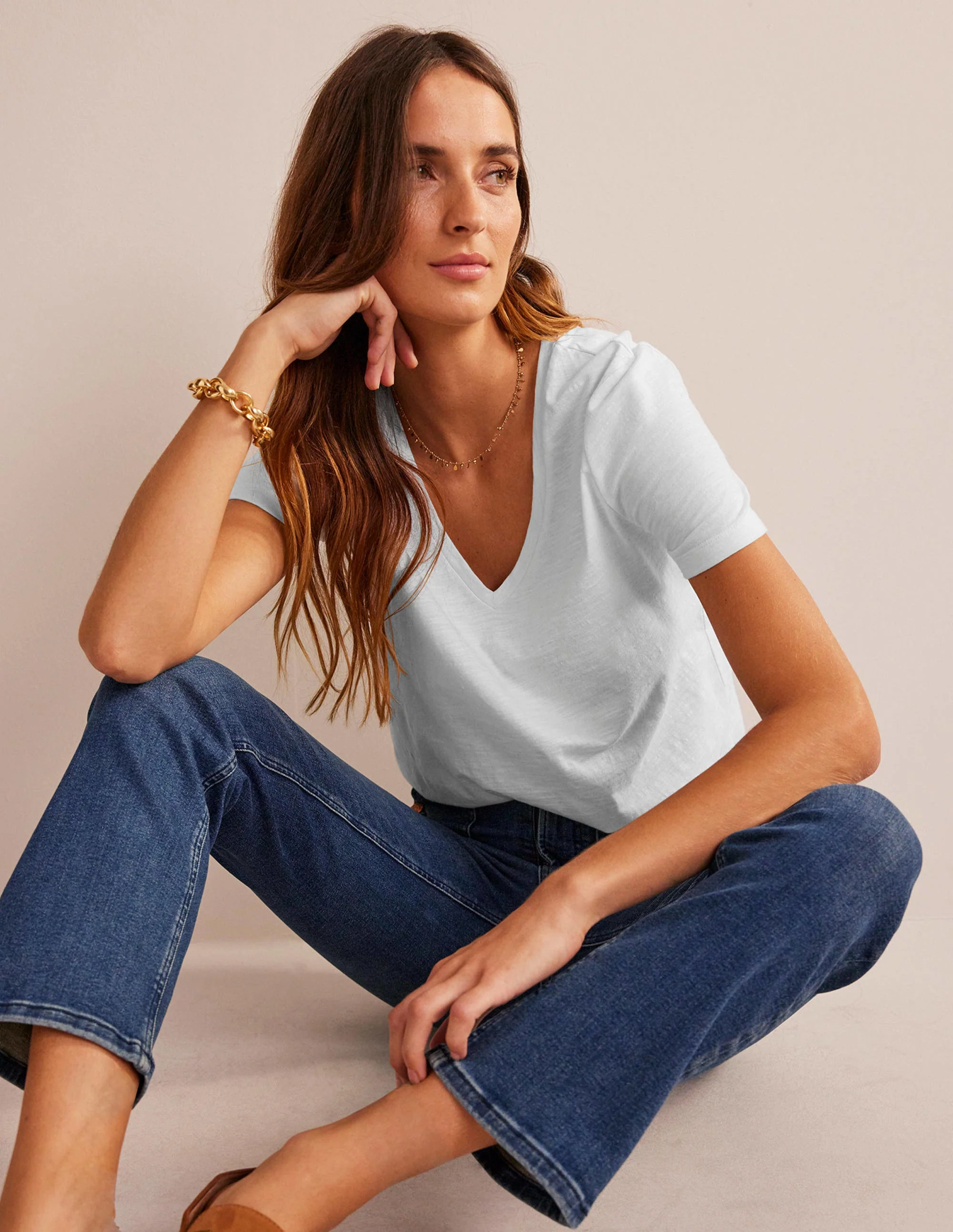 Regular V-Neck Slub T-shirt-White - Image 4