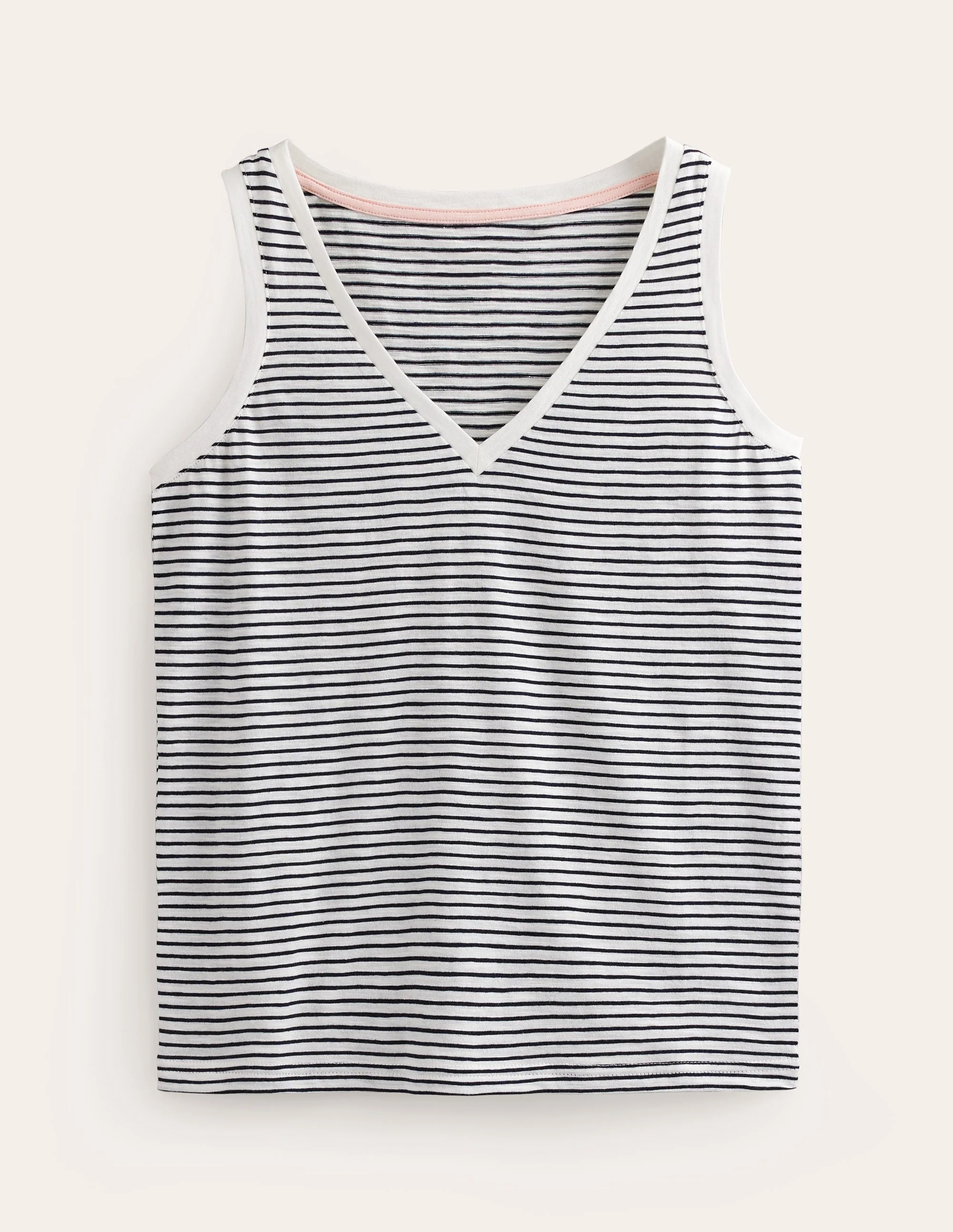 Regular V-Neck Slub Vest-Navy, Ivory Stripe - Image 5