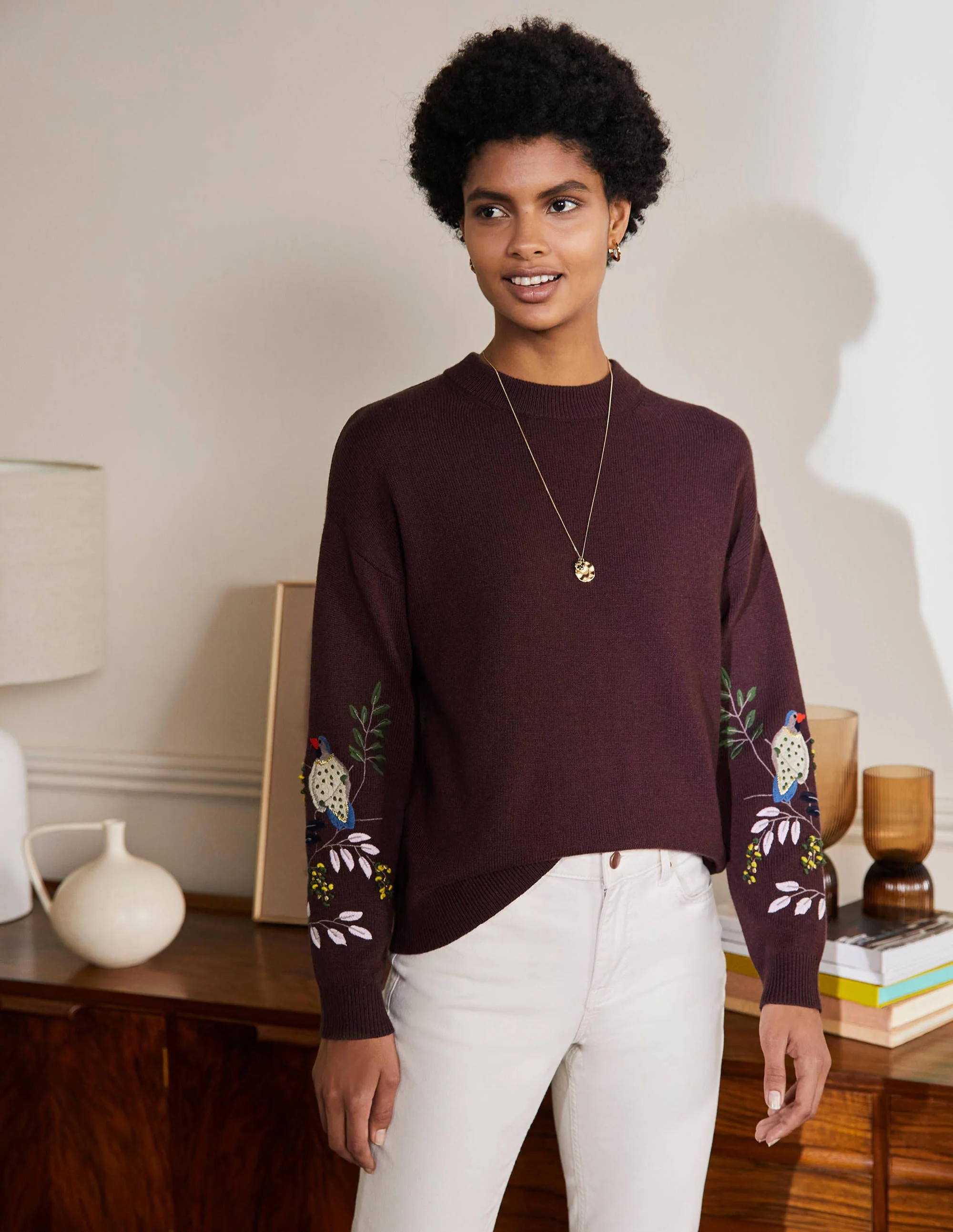 Relaxed Embroidered Sweater-Deep Wisteria