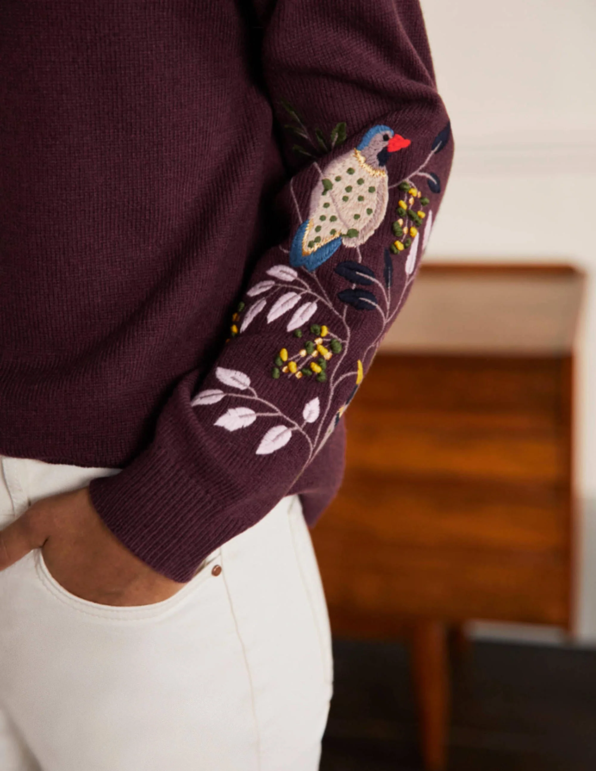Relaxed Embroidered Sweater-Deep Wisteria - Image 2