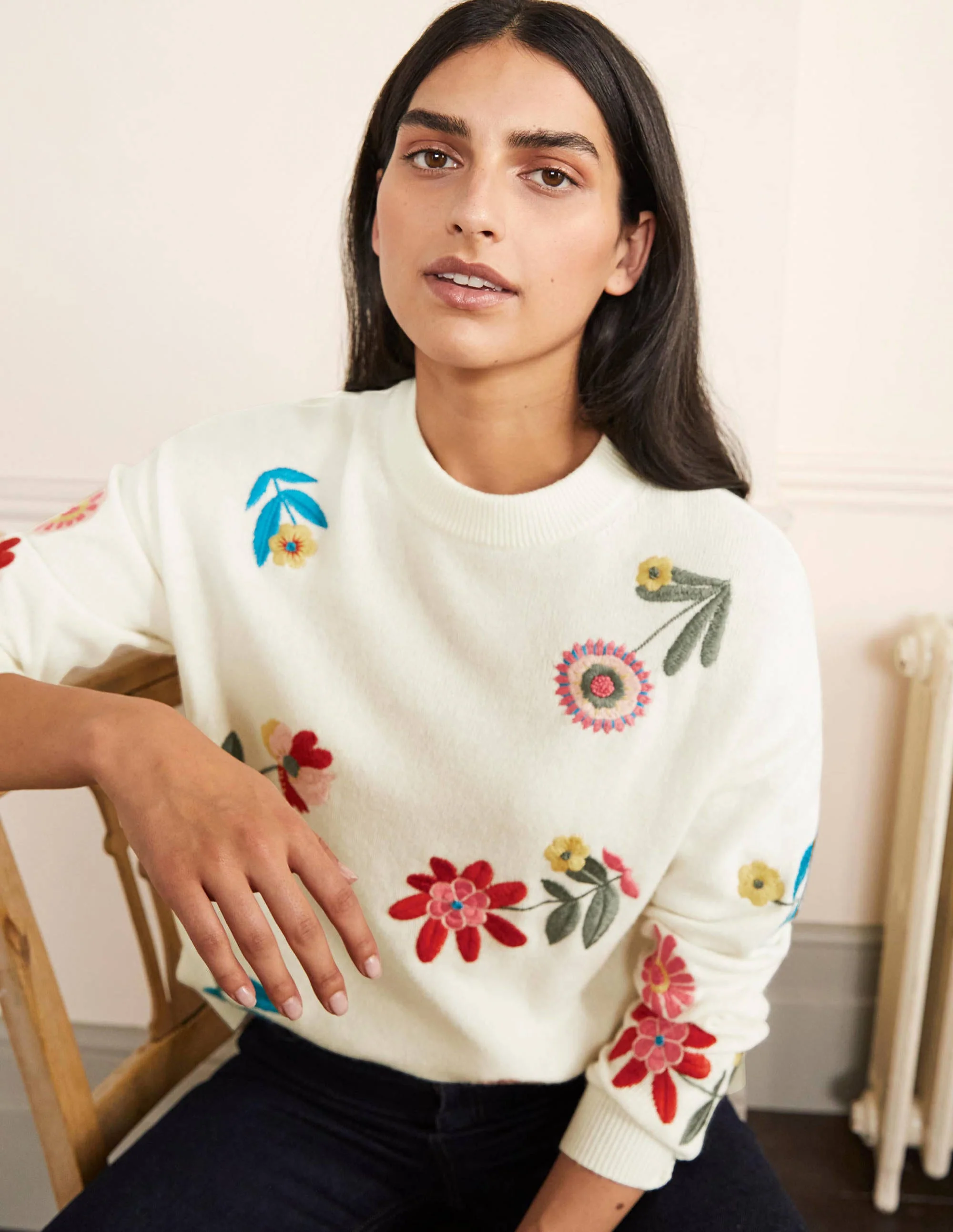 Relaxed Embroidered Sweater-Ivory