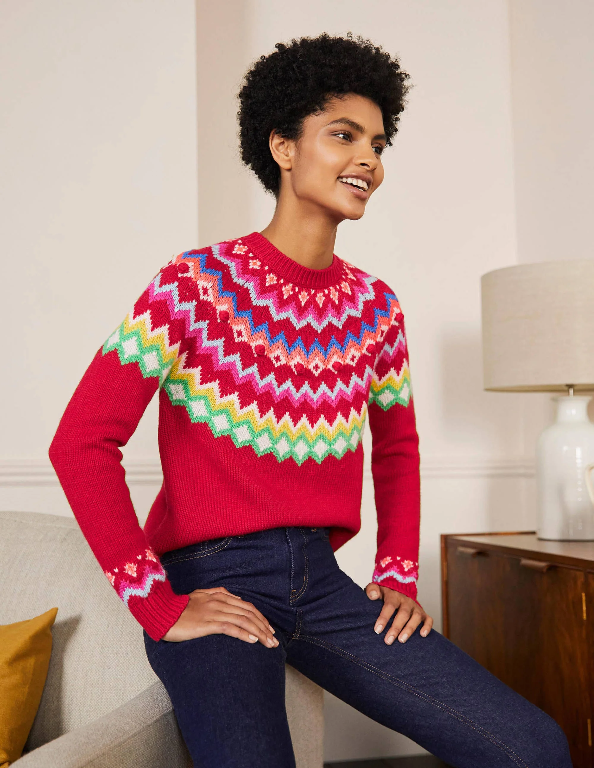 Relaxed Fair Isle Sweater-Rockabilly Red