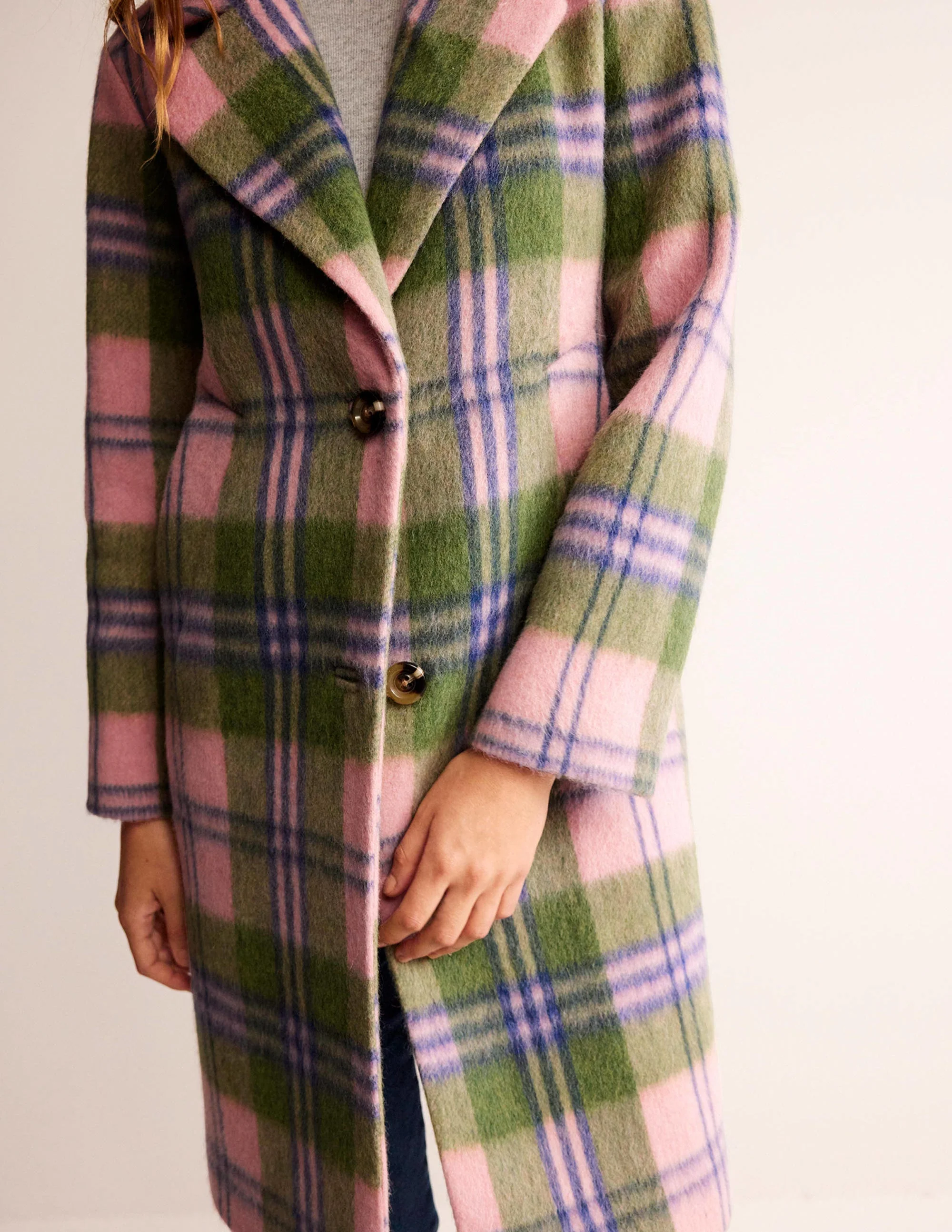 Relaxed-Fit Checked Coat-Pink Check - Image 3