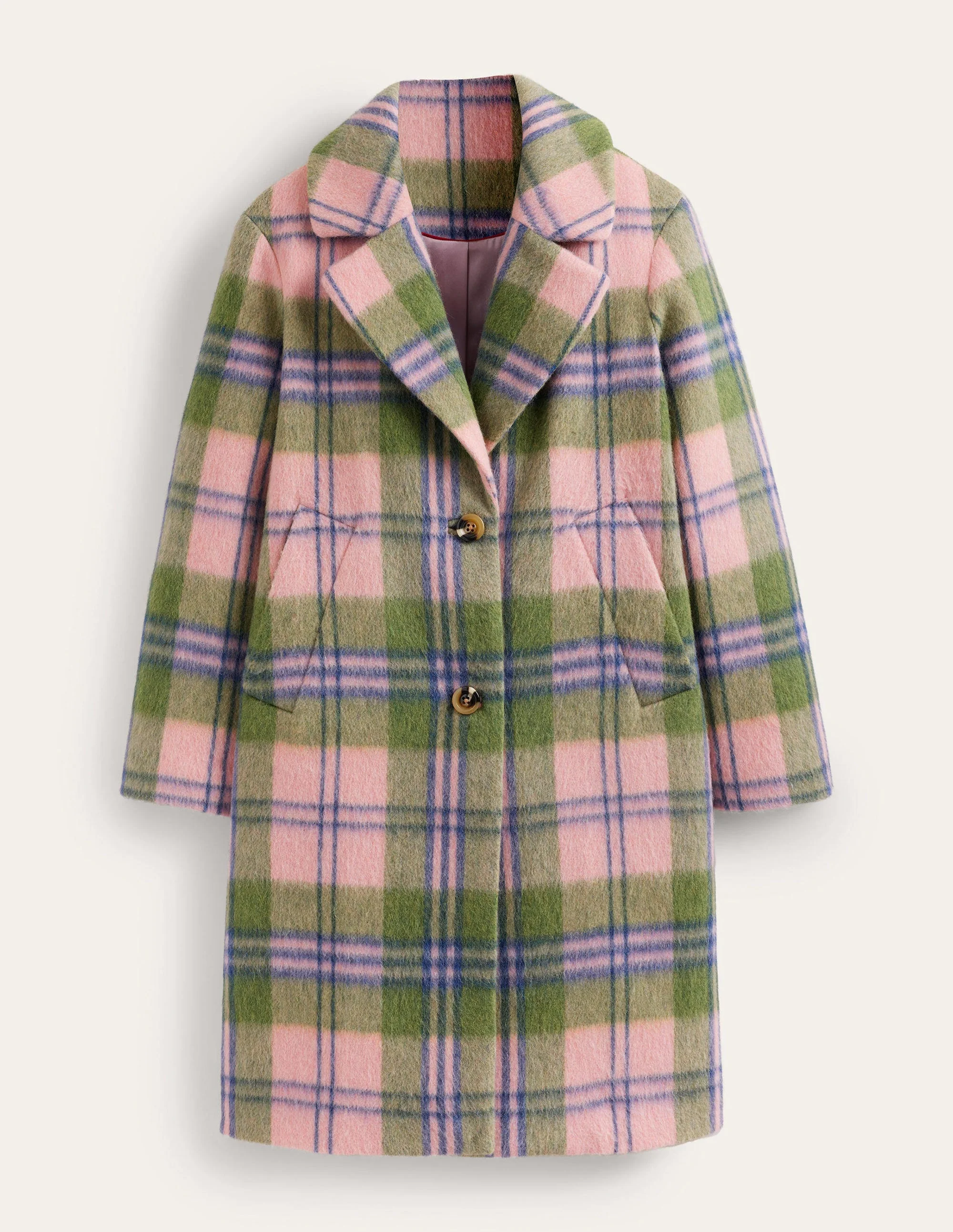 Relaxed-Fit Checked Coat-Pink Check - Image 6
