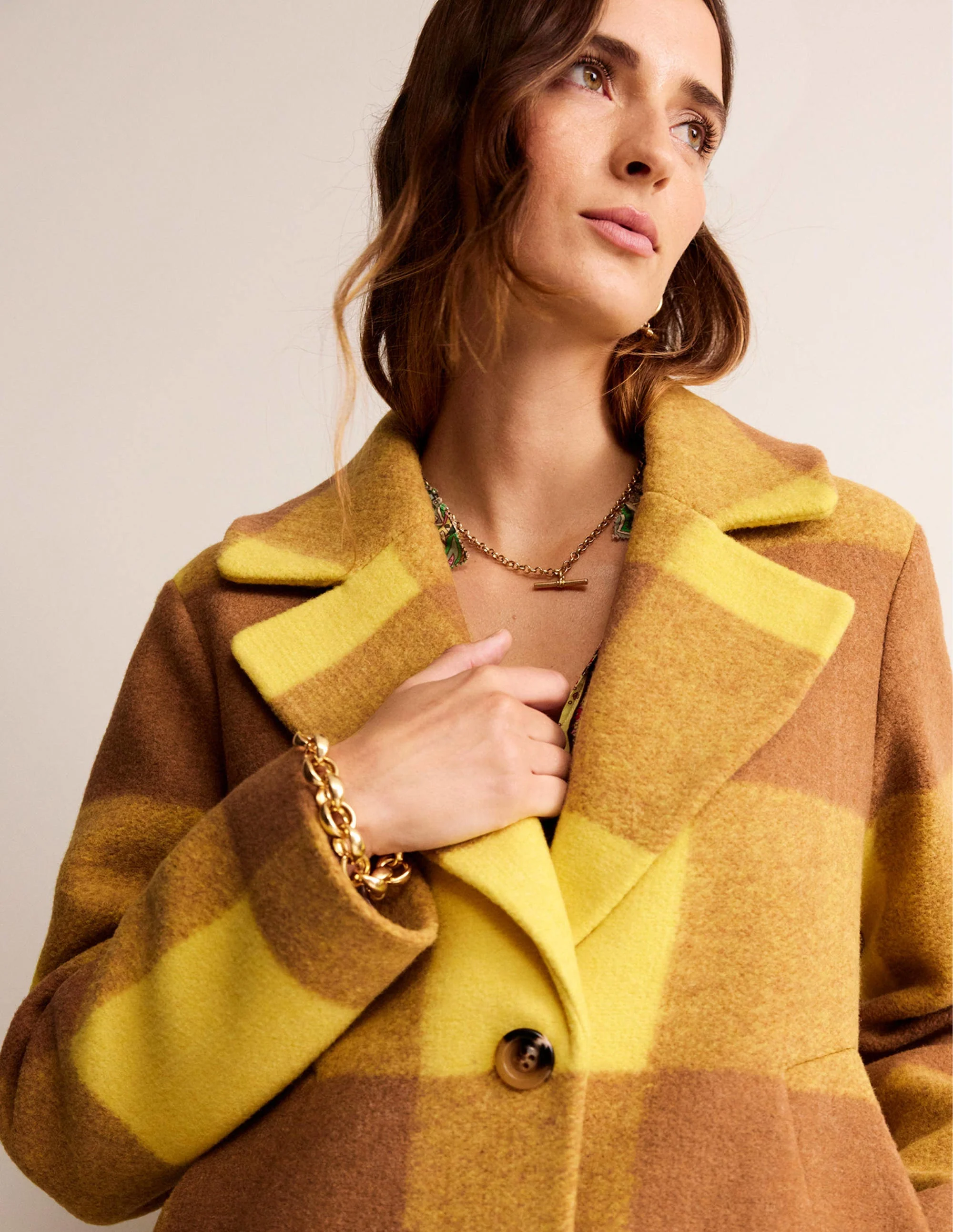 Relaxed-Fit Checked Coat-Yellow Check - Image 2