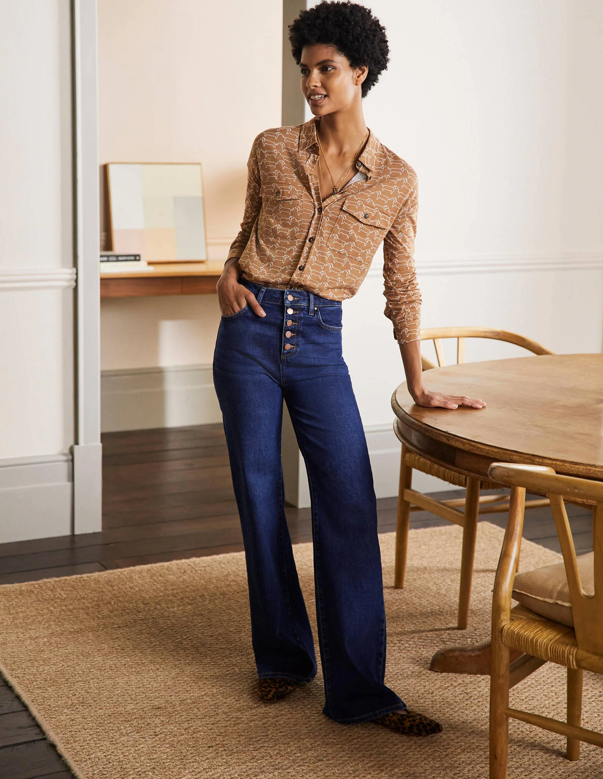Relaxed Jersey Shirt-Camel/ Ivory Dachshund - Image 3