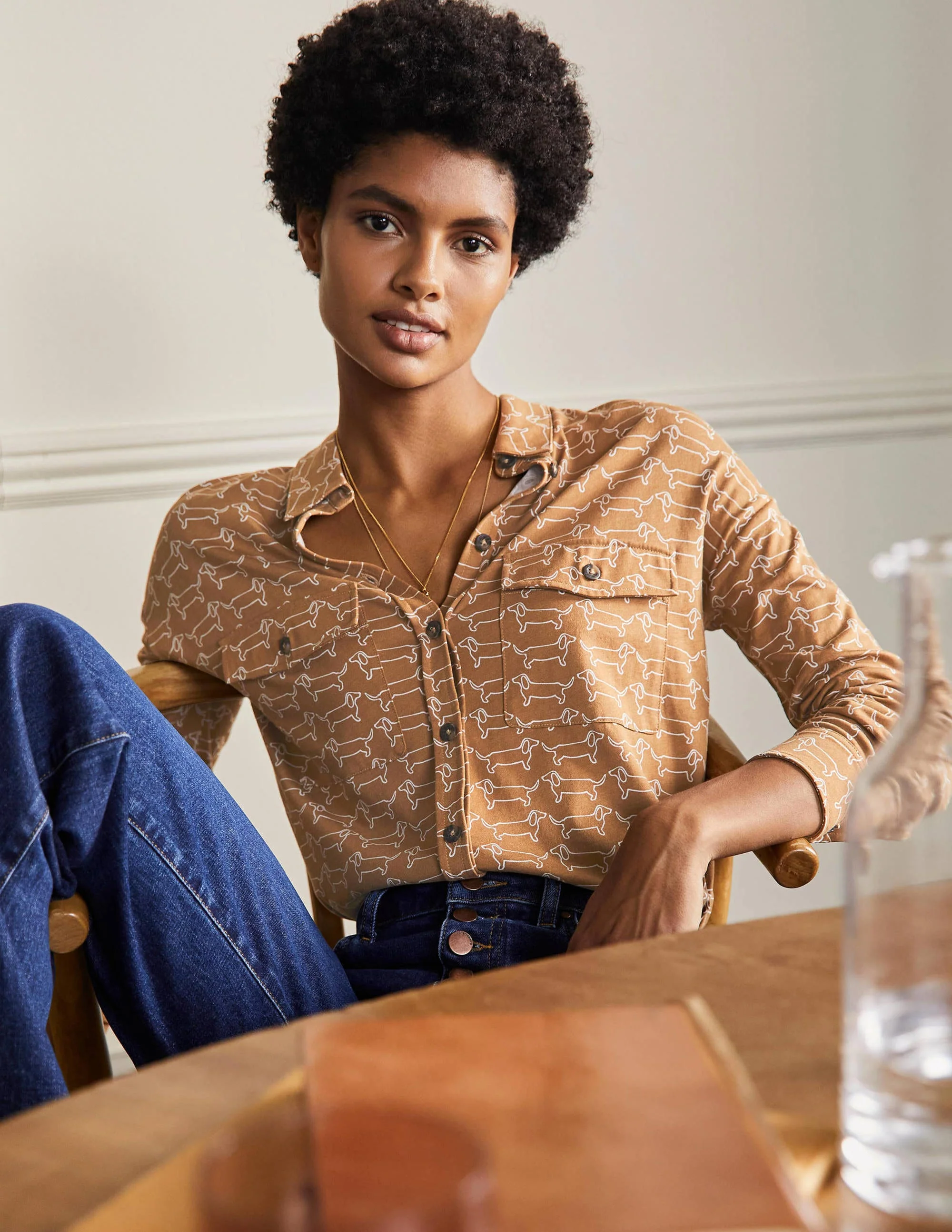 Relaxed Jersey Shirt-Camel/ Ivory Dachshund - Image 4