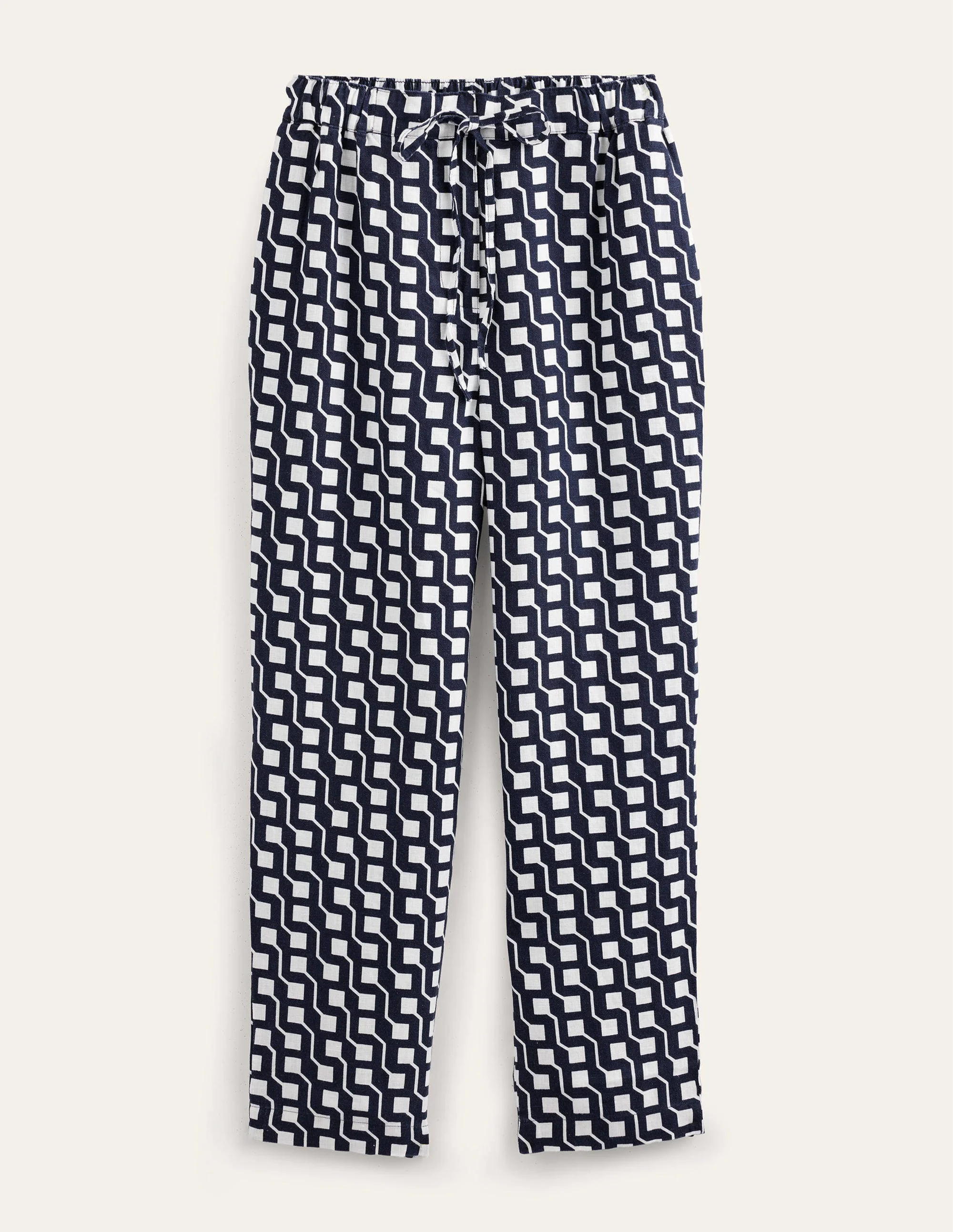 Relaxed Linen Pull On Pants-Navy, Cube Geo - Image 5