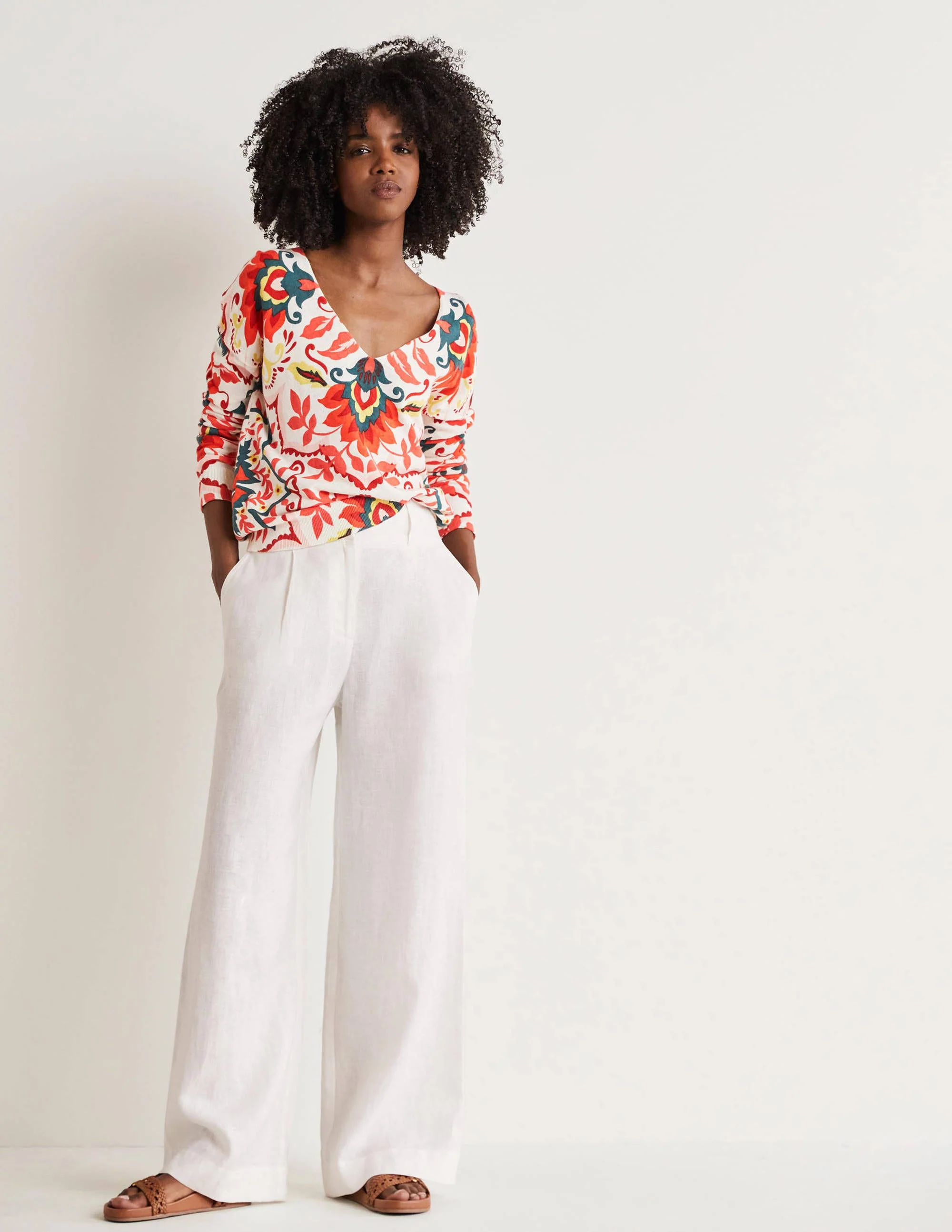 Relaxed Printed V-neck Sweater-Multi, Moroccan Bloom - Image 4