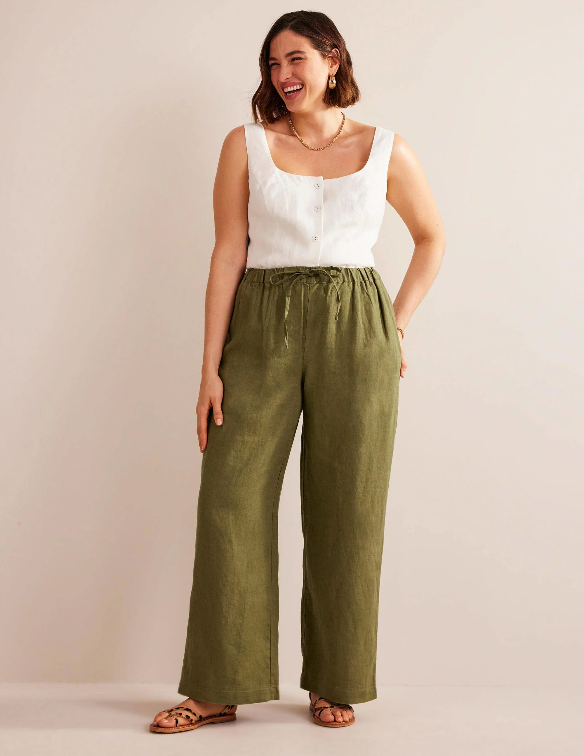 Relaxed Pull-on Linen Pants-Capulet Olive - Image 5