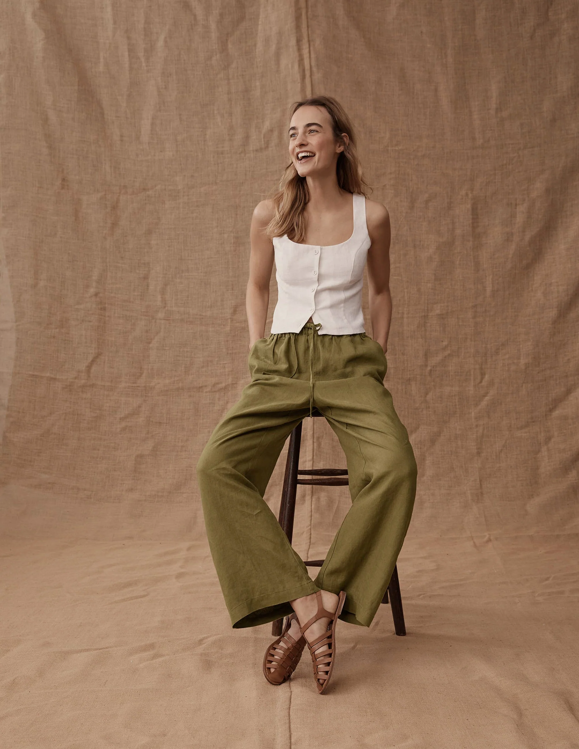 Relaxed Pull-on Linen Pants-Capulet Olive - Image 7