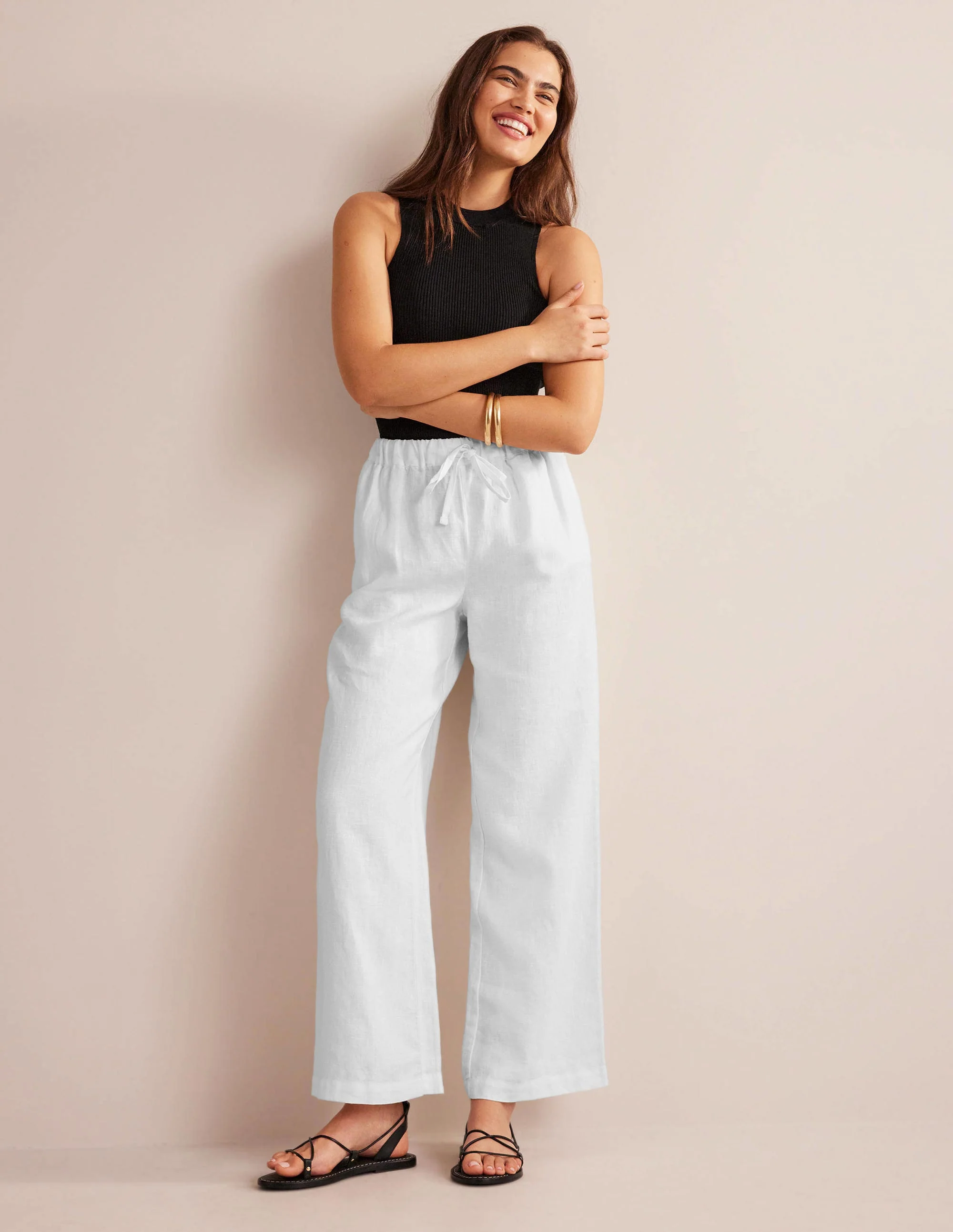 Relaxed Pull-on Linen Pants-White