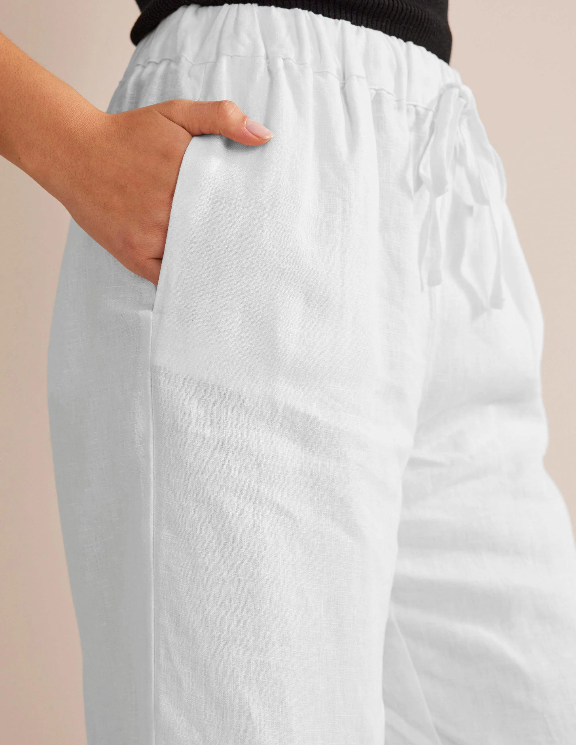 Relaxed Pull-on Linen Pants-White - Image 2