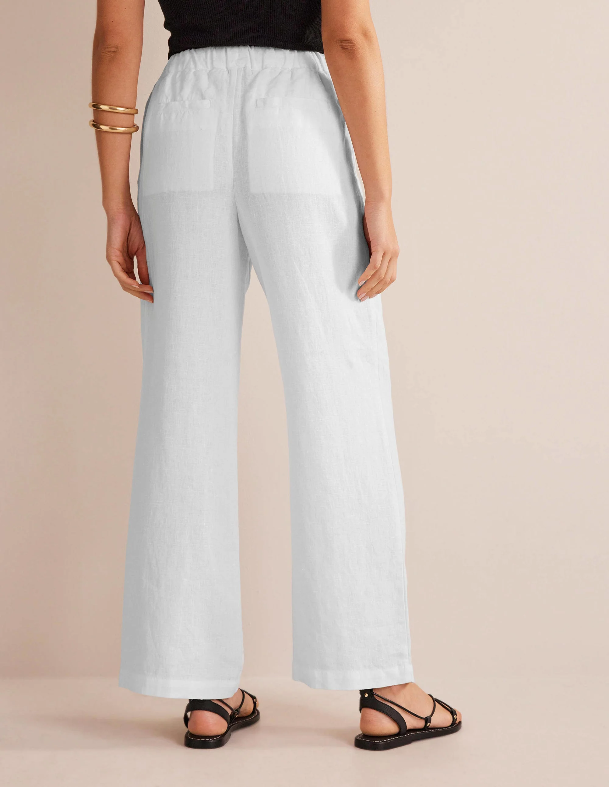 Relaxed Pull-on Linen Pants-White - Image 3