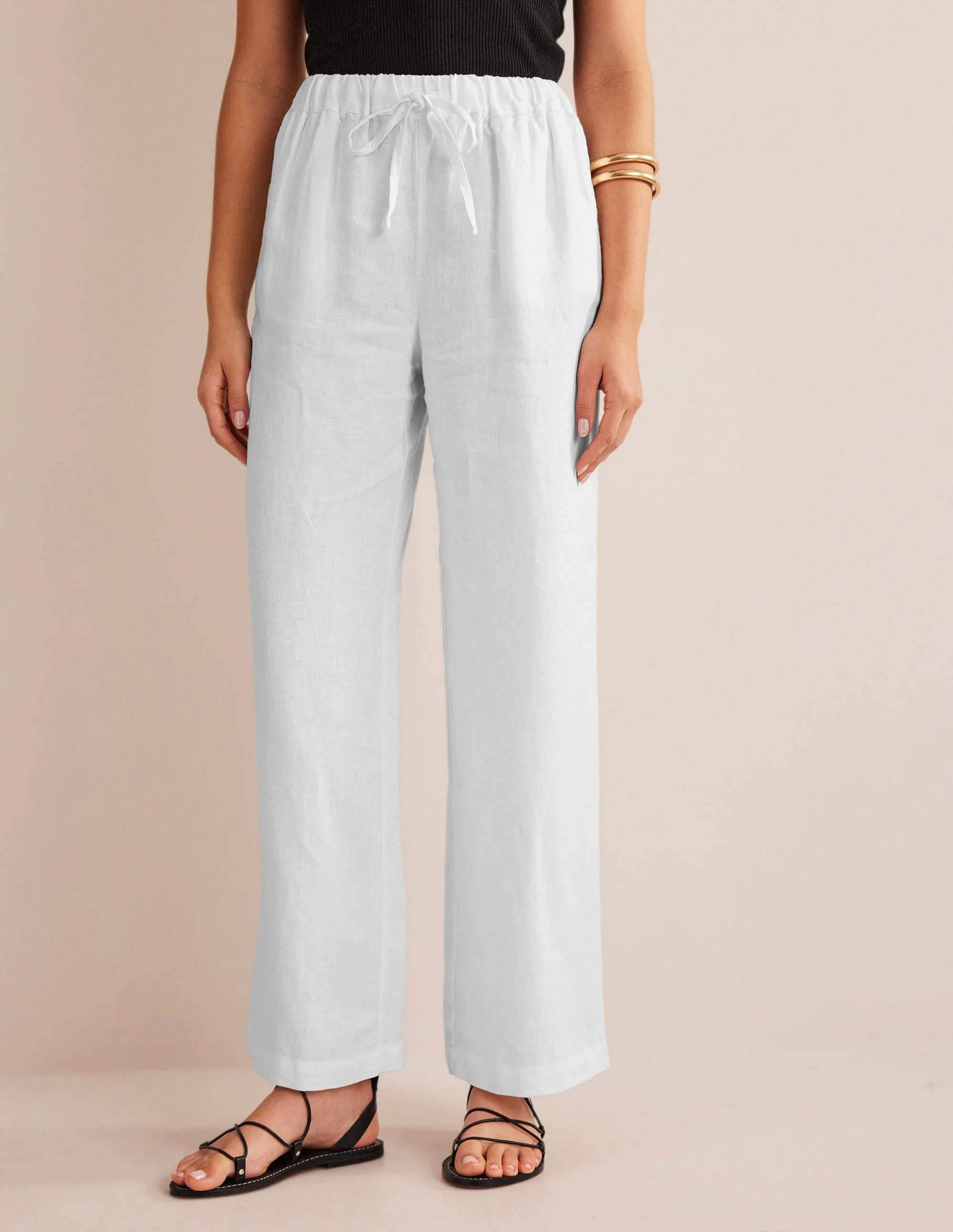 Relaxed Pull-on Linen Pants-White - Image 4