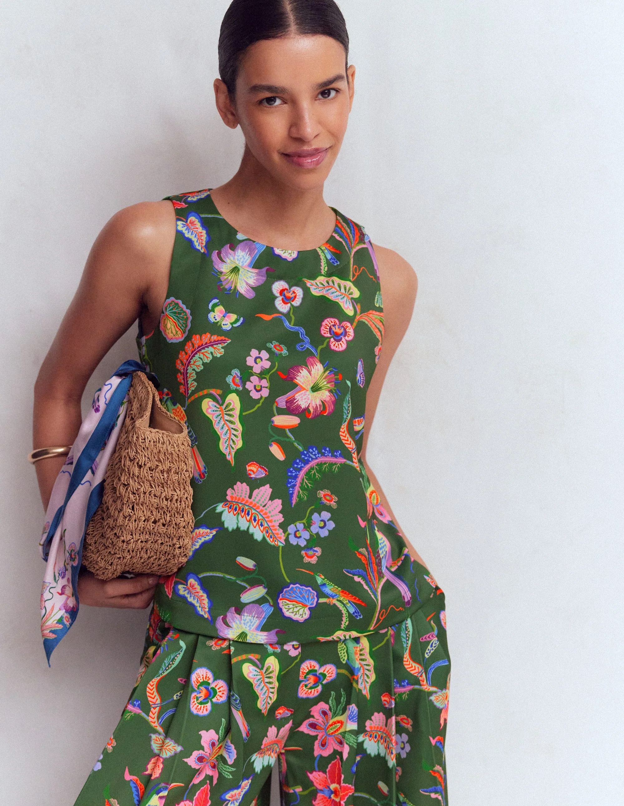 Relaxed Sleeveless Shell Top-Multi, Orchid Canopy