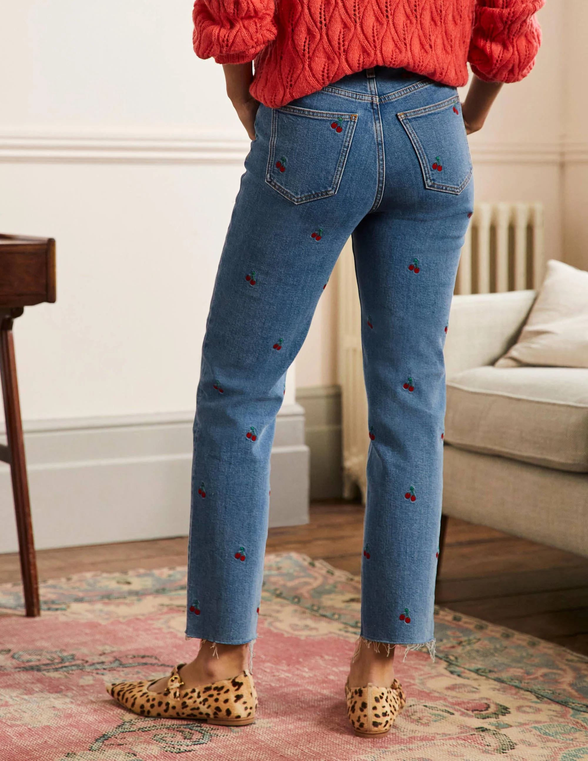 Relaxed Straight Jeans-Cherry Embroidered - Image 3